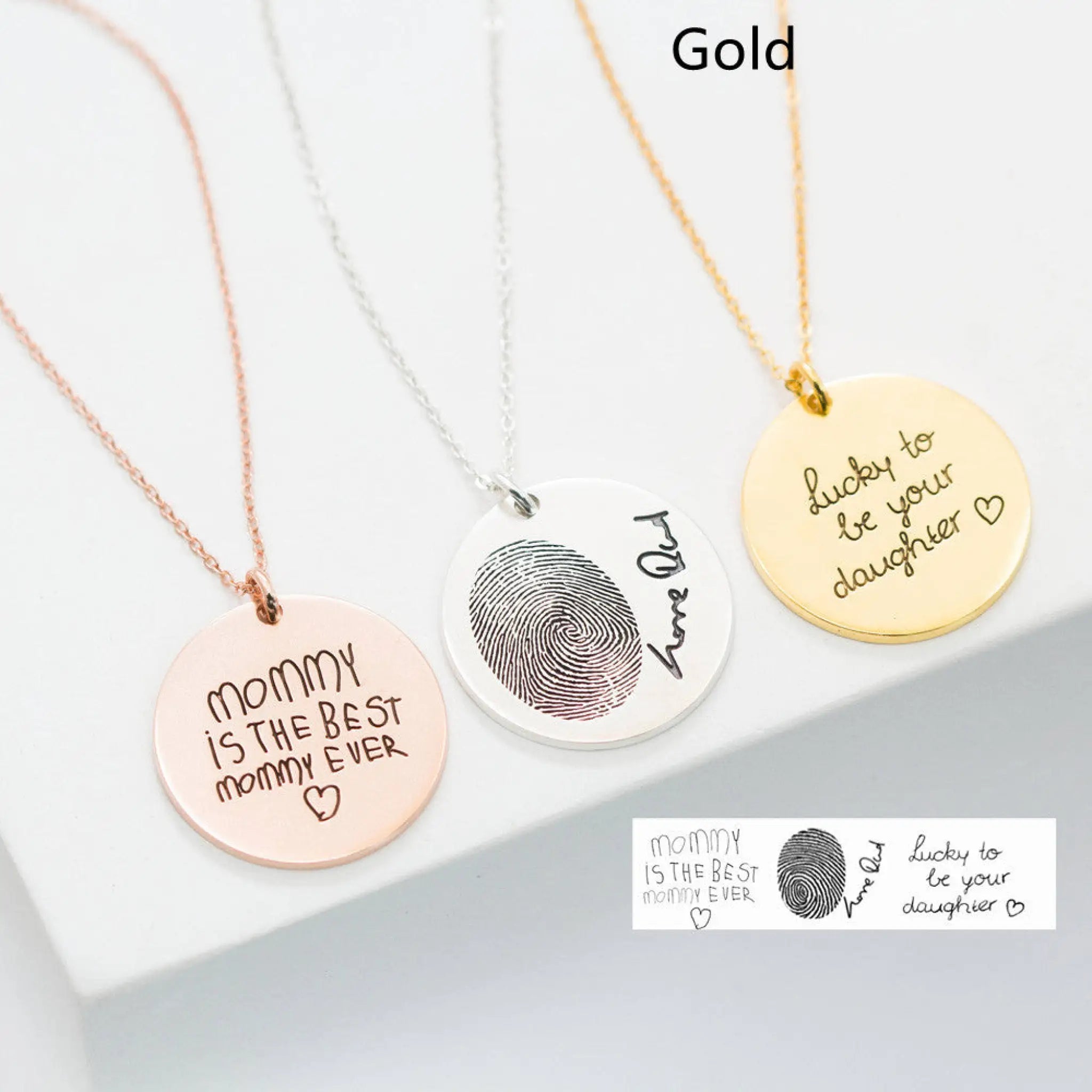 Silver Personalized Custom Lettering Love Fingerprint Letter Name Necklace - Gold / Round - 7