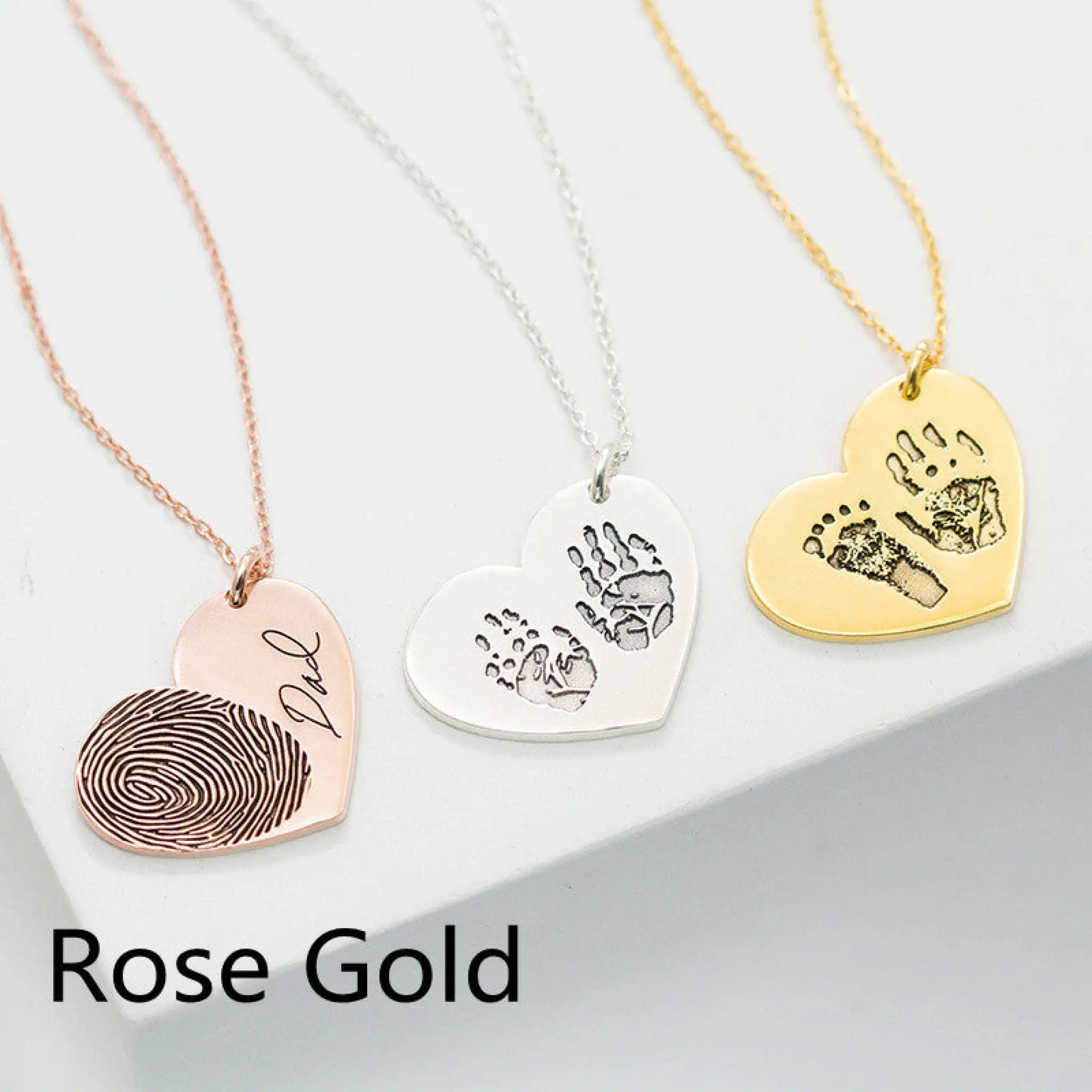 Silver Personalized Custom Lettering Love Fingerprint Letter Name Necklace - Rose Gold / Heart - 7