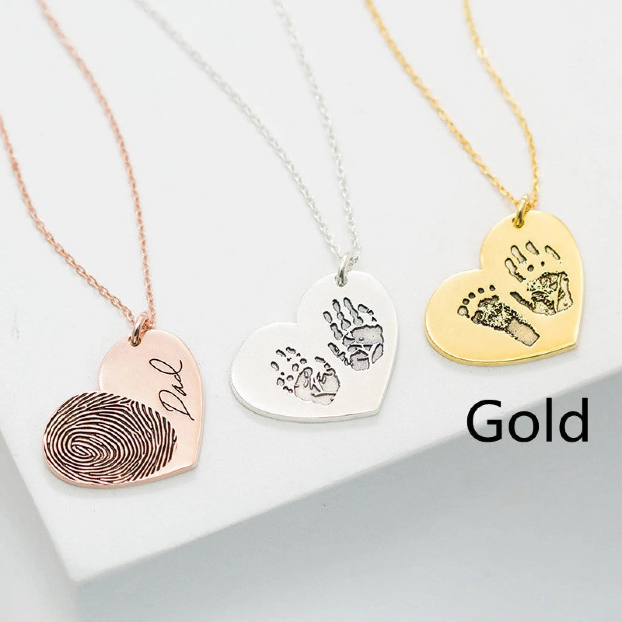 Silver Personalized Custom Lettering Love Fingerprint Letter Name Necklace - Gold / Heart - 7