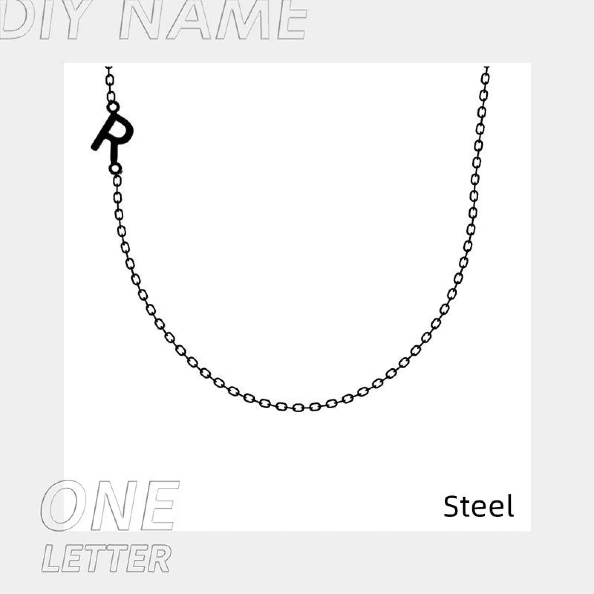 Stainless Steel 26 Alphabet Name Necklace - Steel / 1Letter - 7