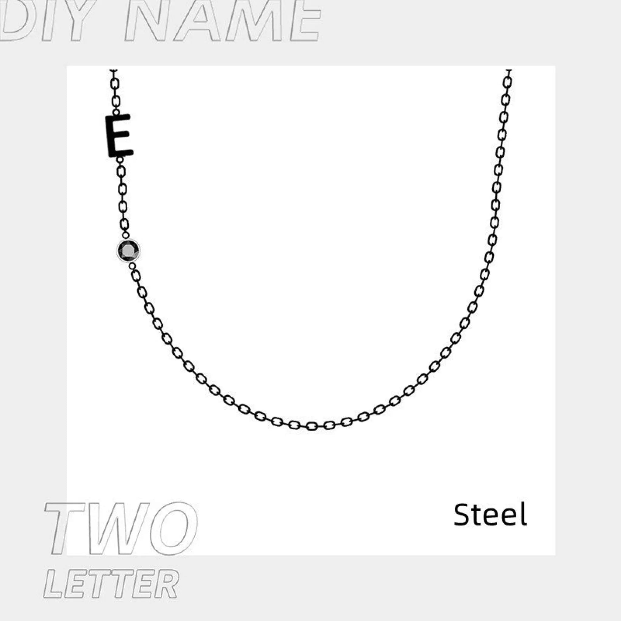 Stainless Steel 26 Alphabet Name Necklace - Steel / 2Letter - 7
