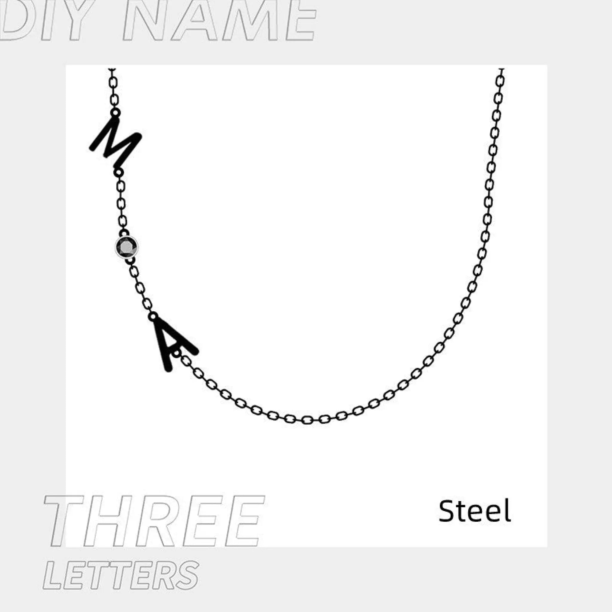 Stainless Steel 26 Alphabet Name Necklace - Steel / 3Letter - 7