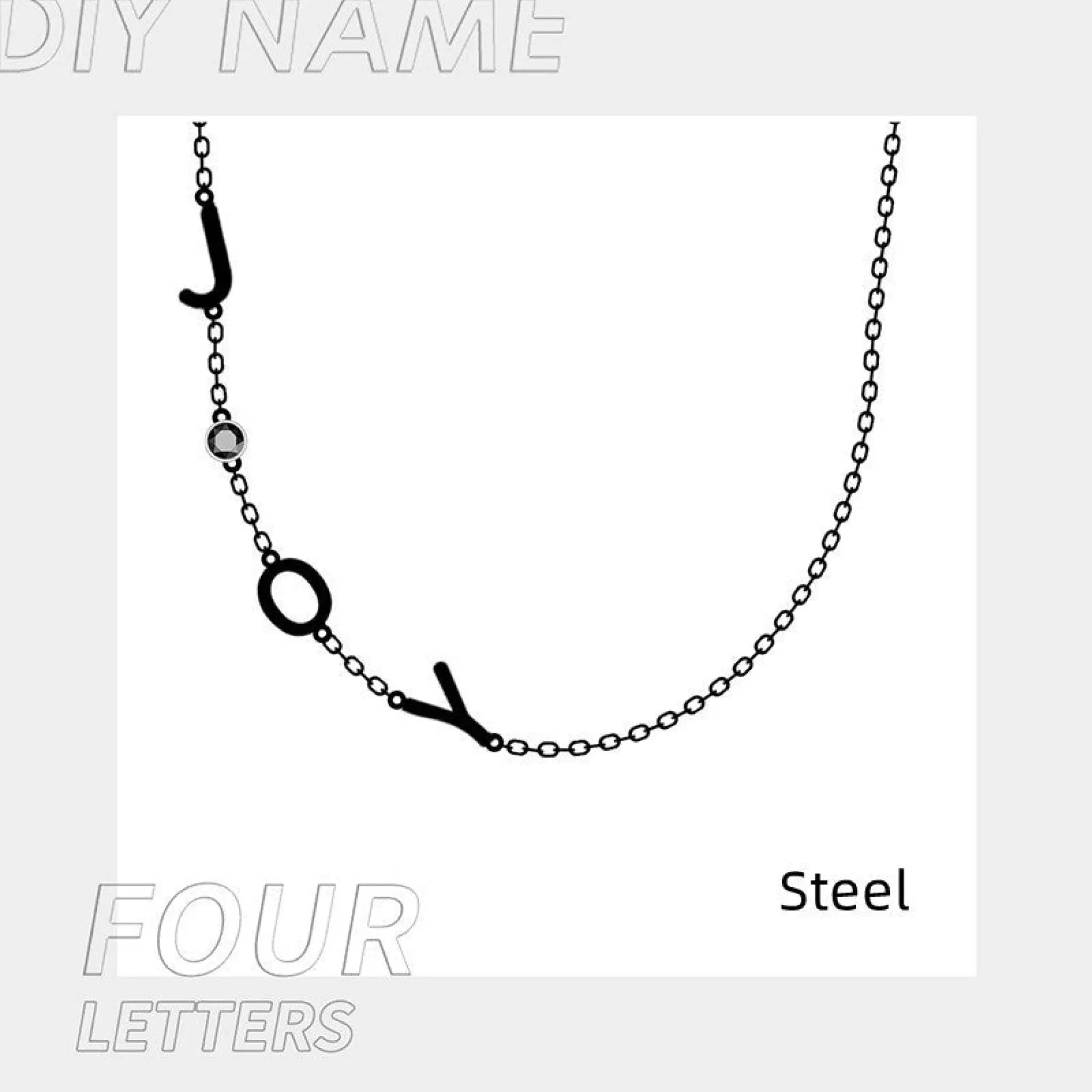 Stainless Steel 26 Alphabet Name Necklace - Steel / 4Letter - 7