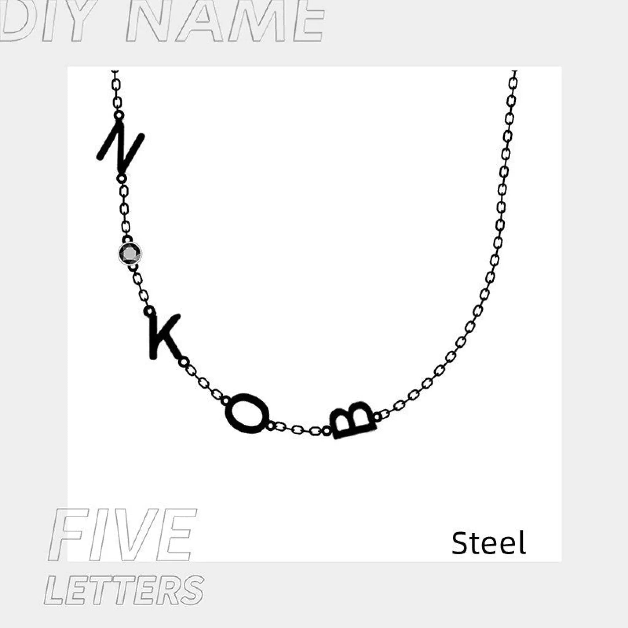 Stainless Steel 26 Alphabet Name Necklace - Steel / 5Letter - 7