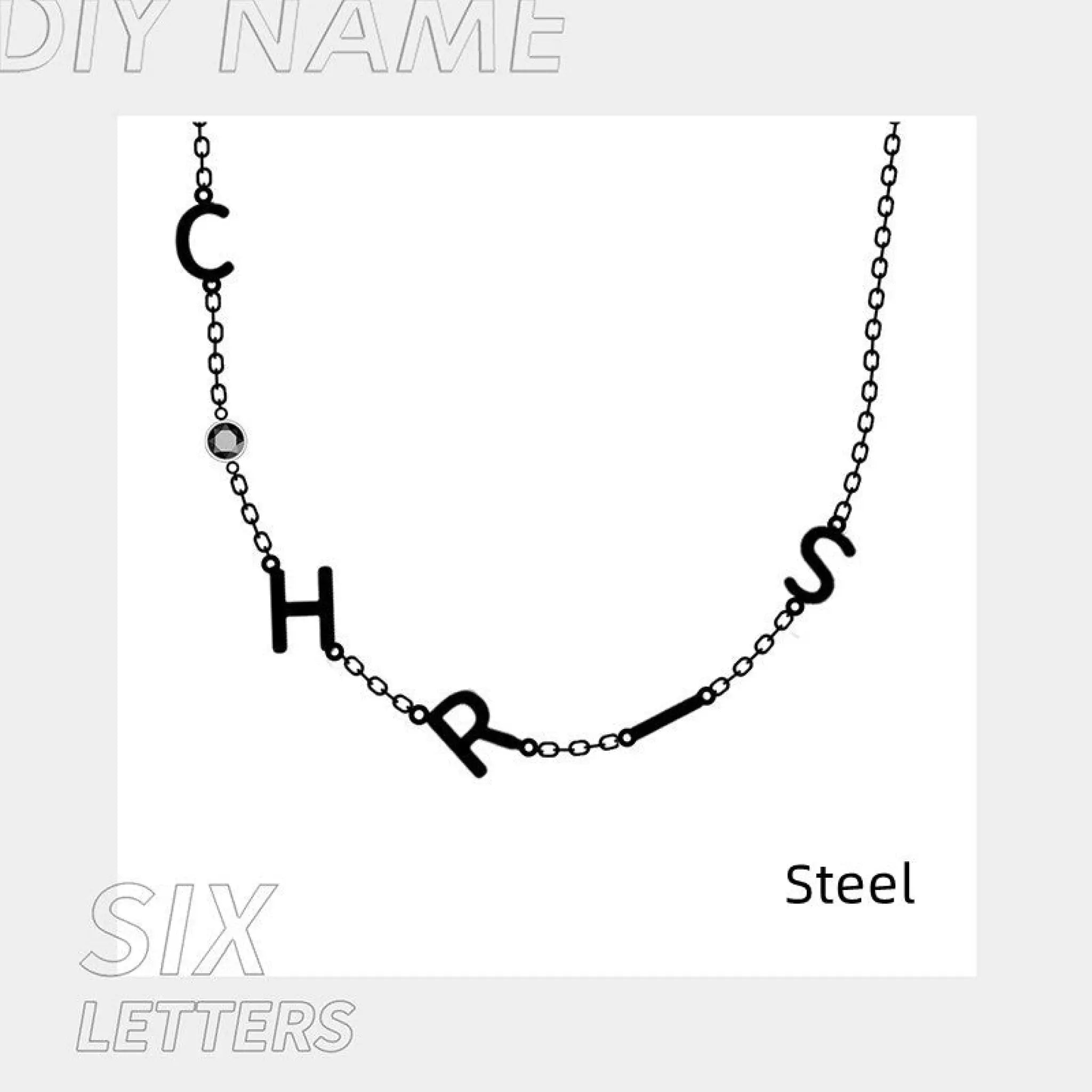 Stainless Steel 26 Alphabet Name Necklace - Steel / 6Letter - 7