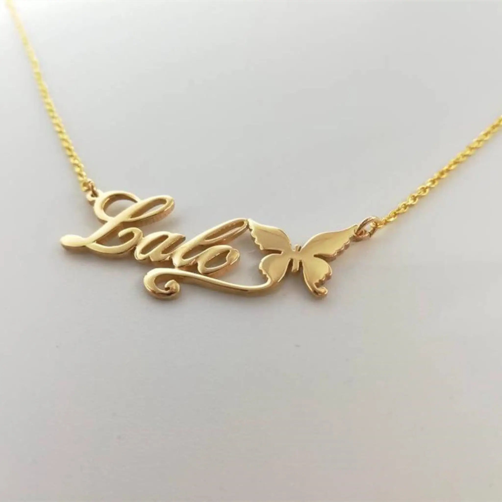 Stainless Steel Butterfly Custom Name Necklace Ladies - Gold - 7