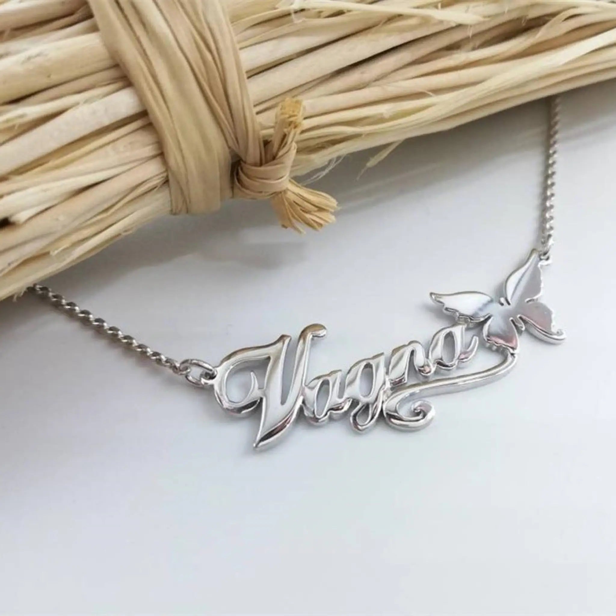 Stainless Steel Butterfly Custom Name Necklace Ladies - Silver - 7