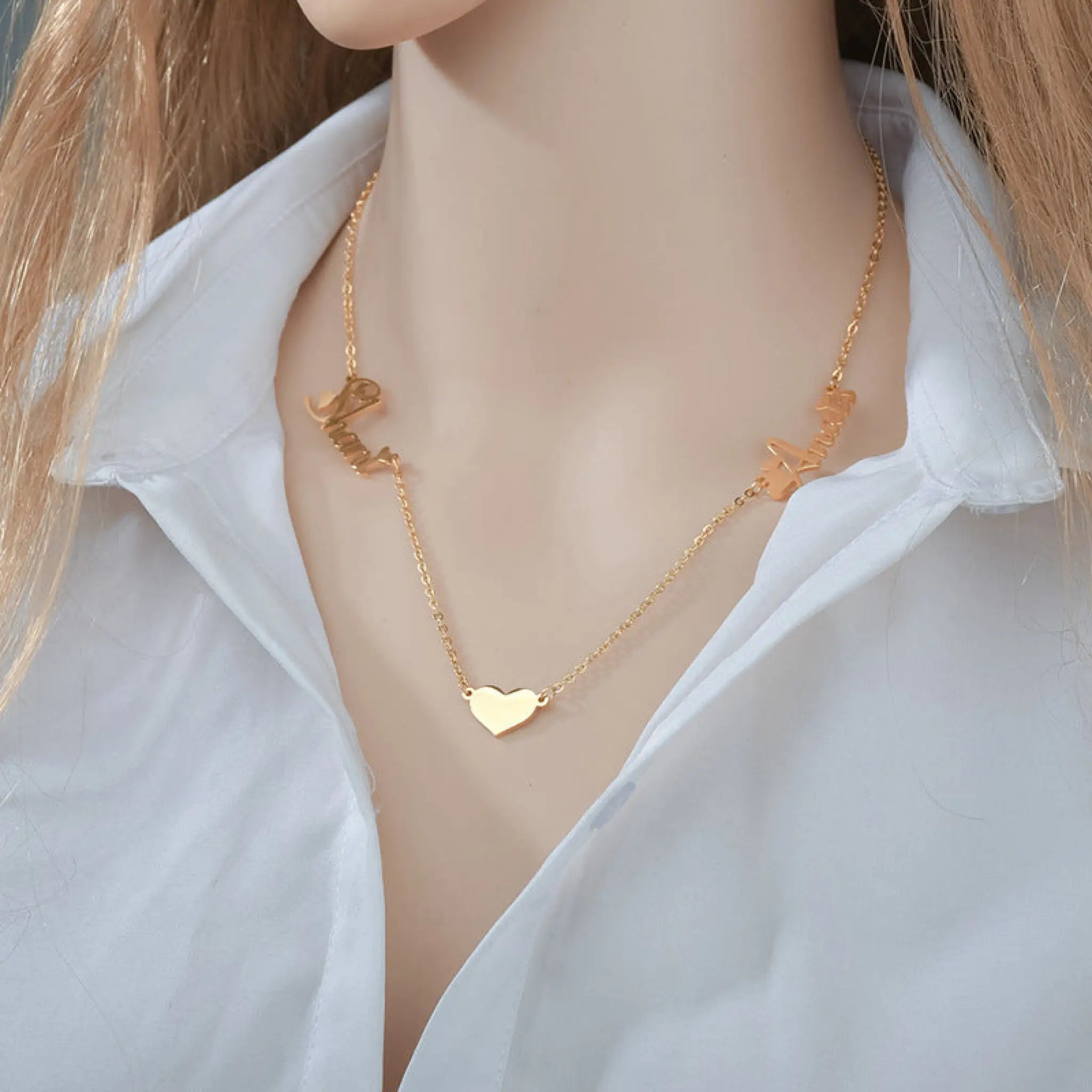Stainless Steel Custom Name Necklace Heart Shape Personality Pendant - Gold - 7