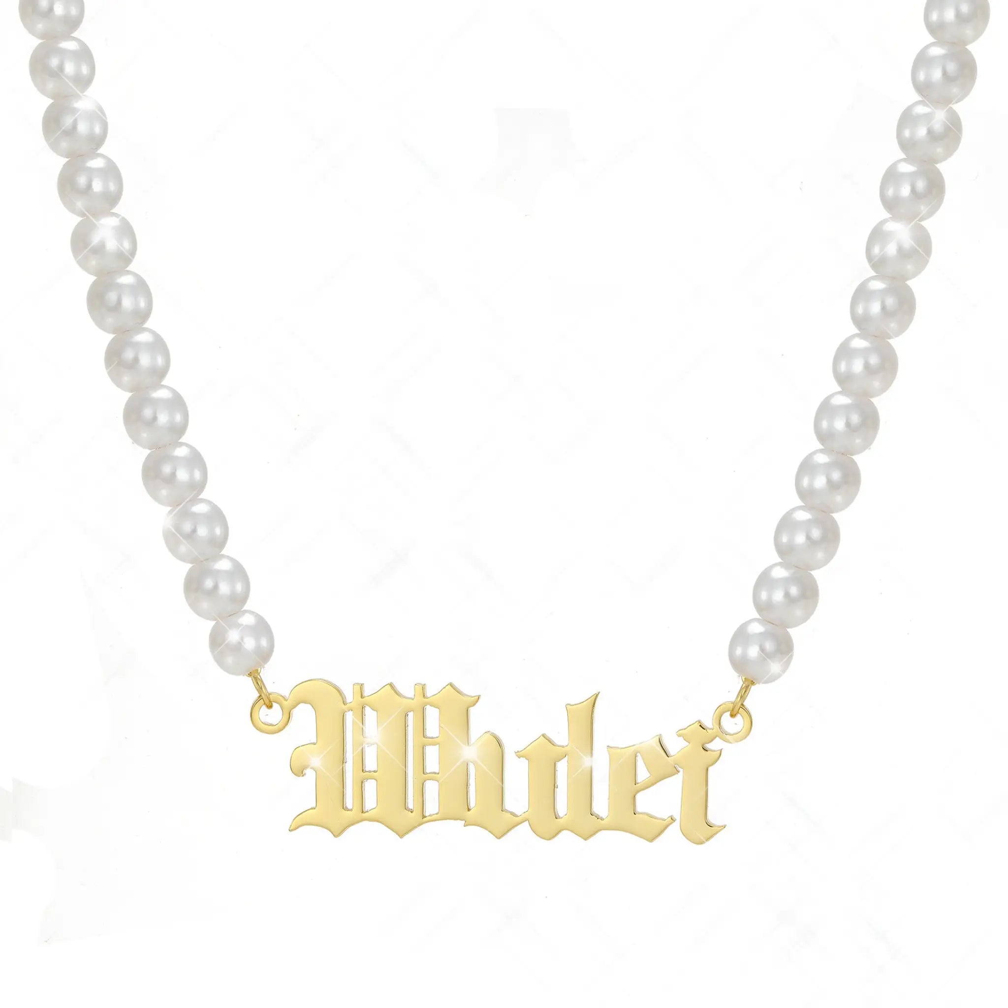 Stainless Steel Custom Name Pearl Necklace Ins Style - Gold - 7