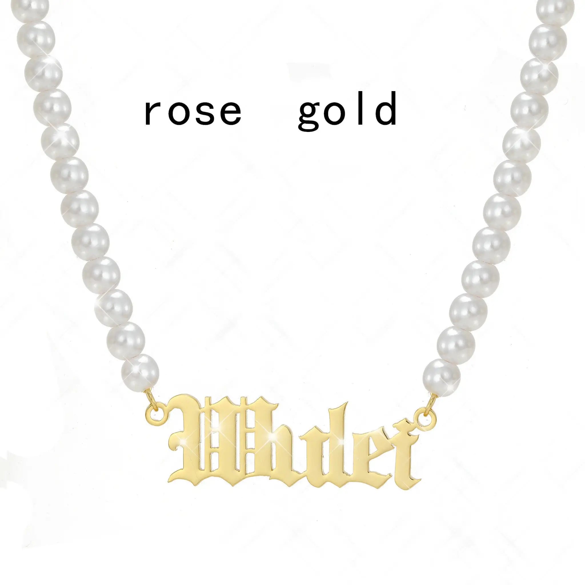 Stainless Steel Custom Name Pearl Necklace Ins Style - Rose Gold - 7