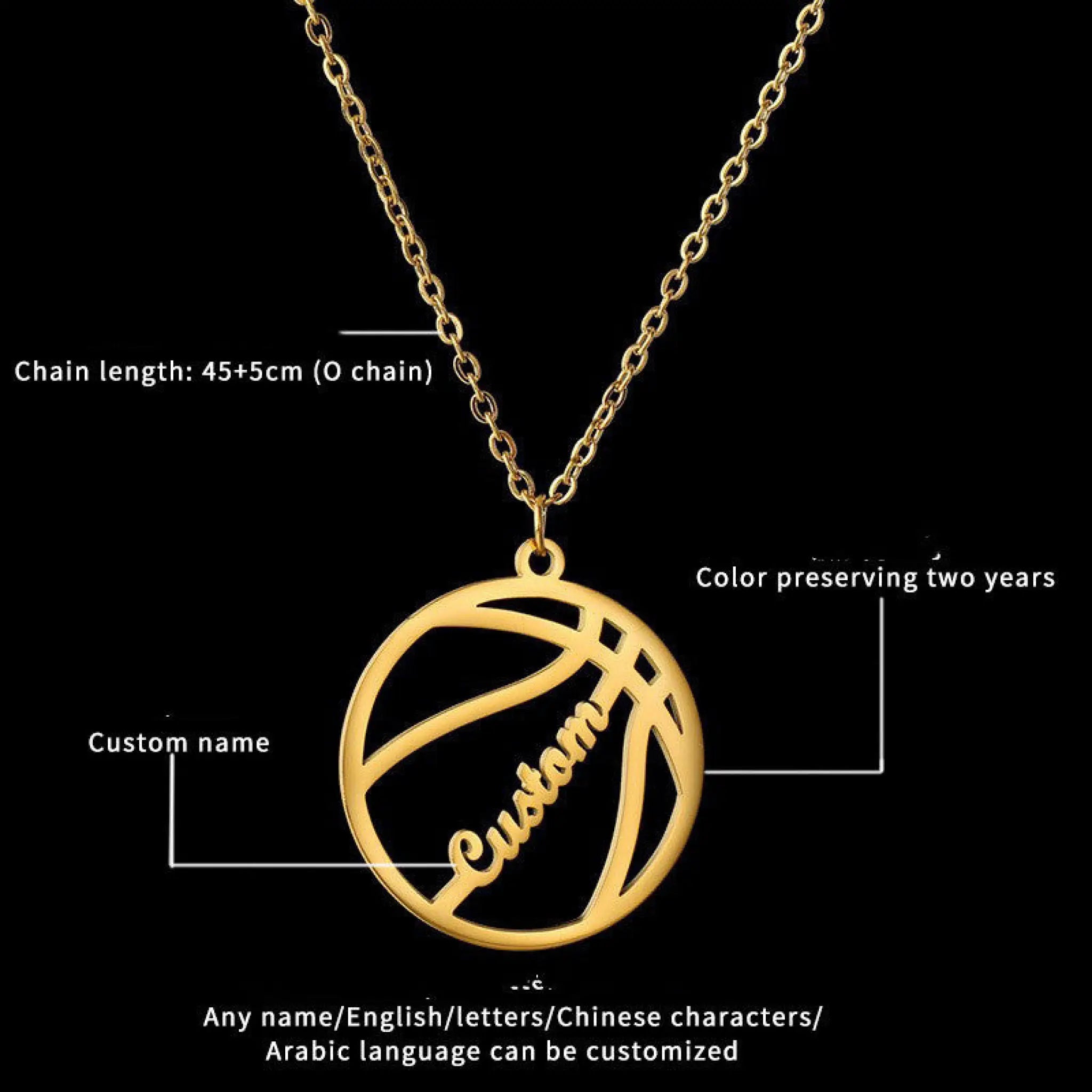 Stainless Steel Cut Basketball Creative Name Pendant Necklace - Gold - 7