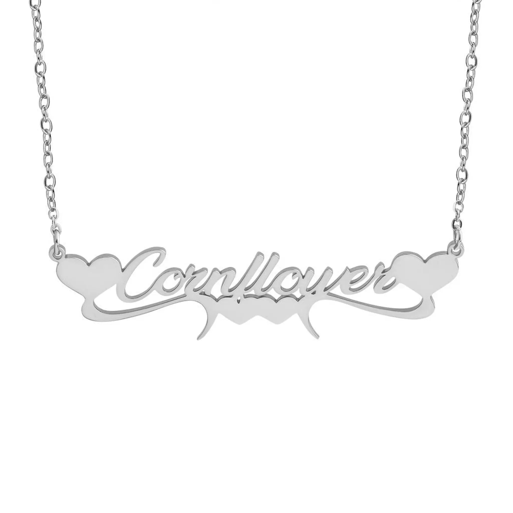 Stainless steel cut heart shaped custom necklace DIY name necklace female - Silver / 50cm - 7