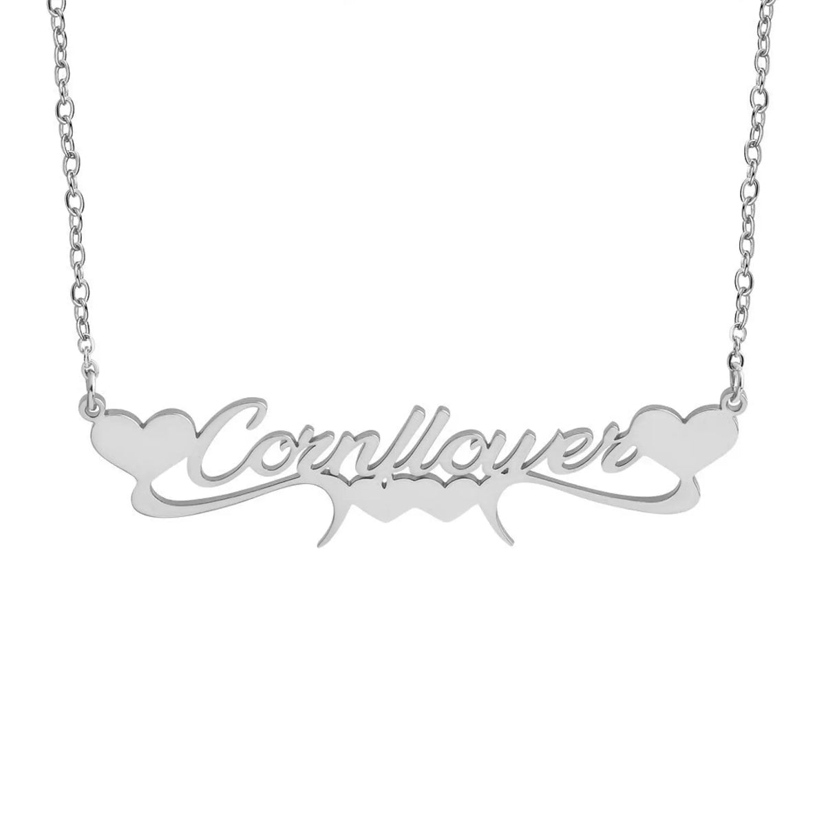 Stainless steel cut heart shaped custom necklace DIY name necklace female - Silver / 50cm - 7