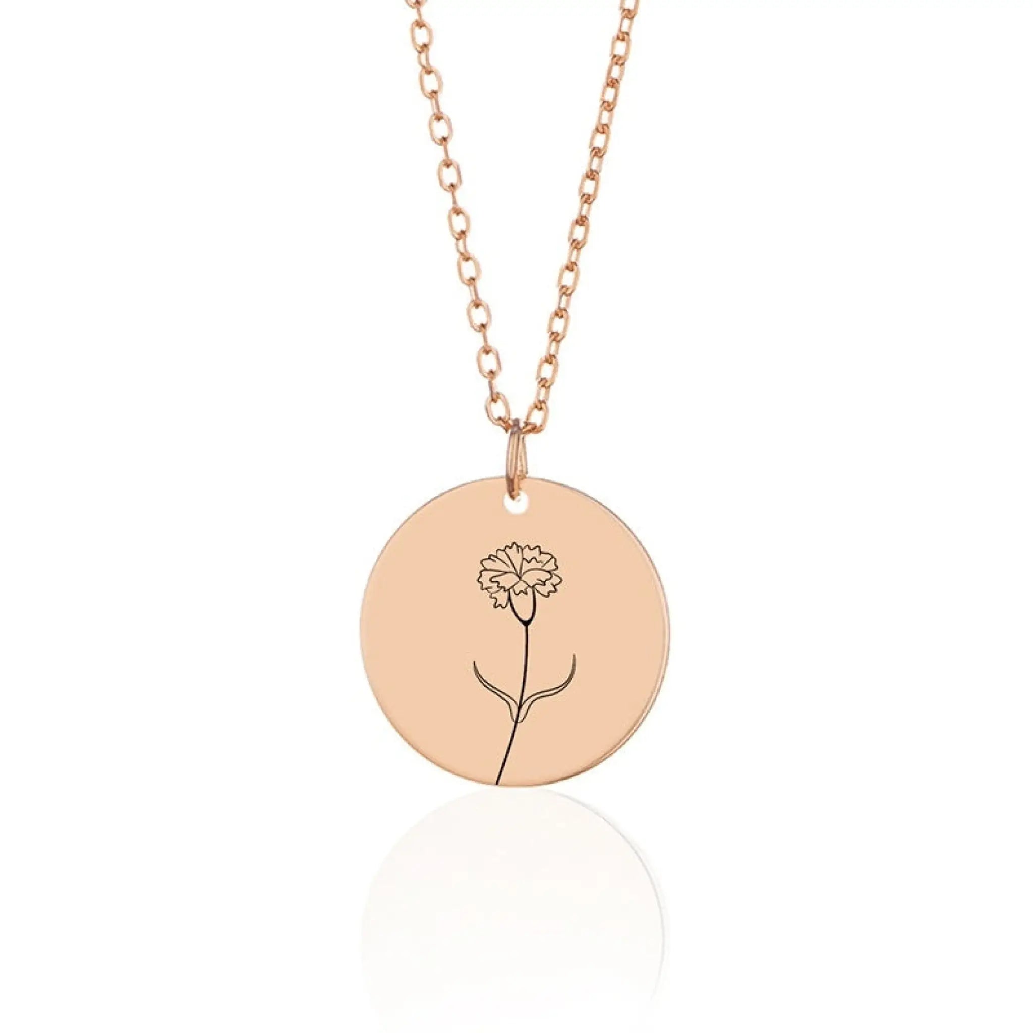 Stainless Steel Disc With Month Flower Engraved DIY Name Necklace - Rose Gold / January flowers - 7