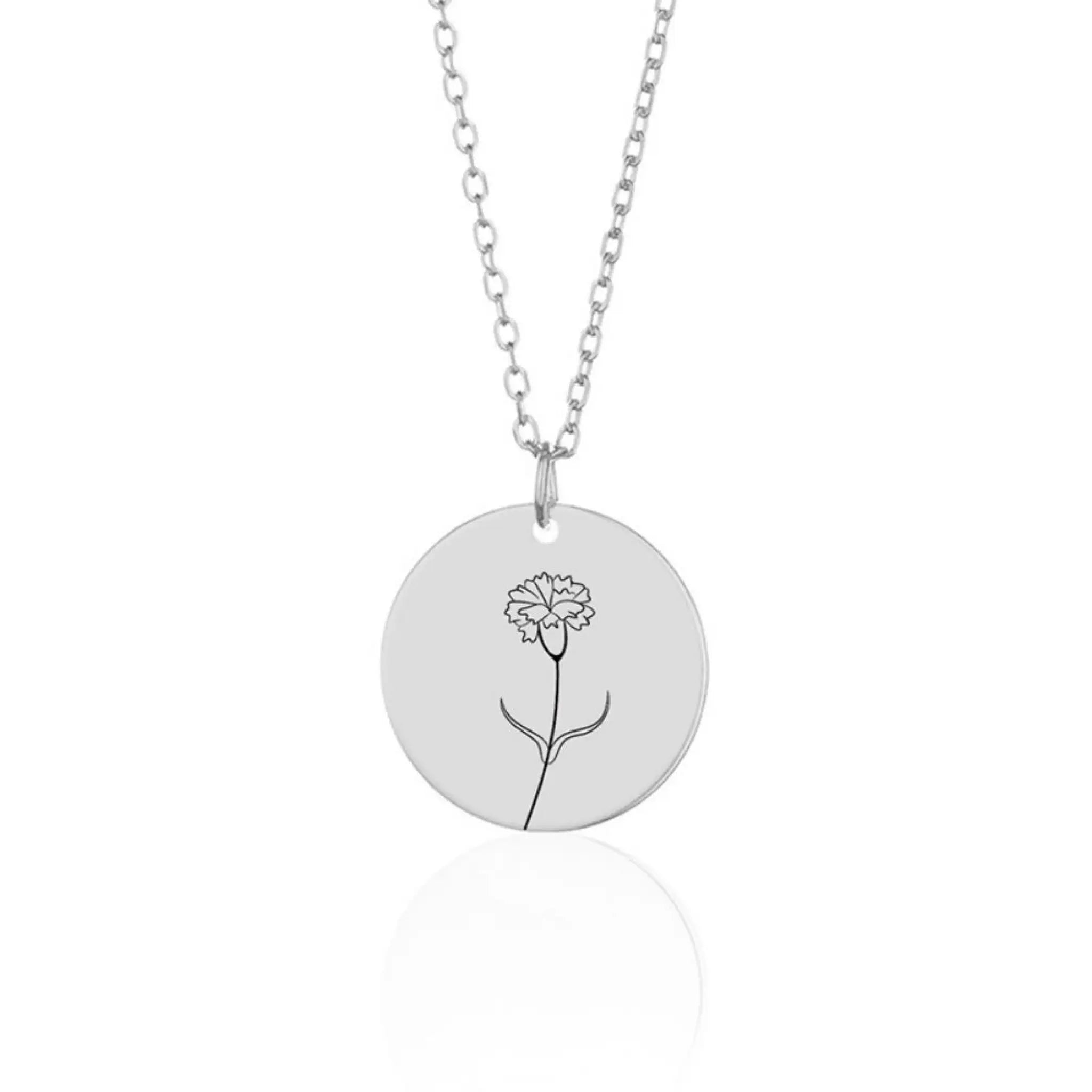 Stainless Steel Disc With Month Flower Engraved DIY Name Necklace - Steel / January flowers - 7