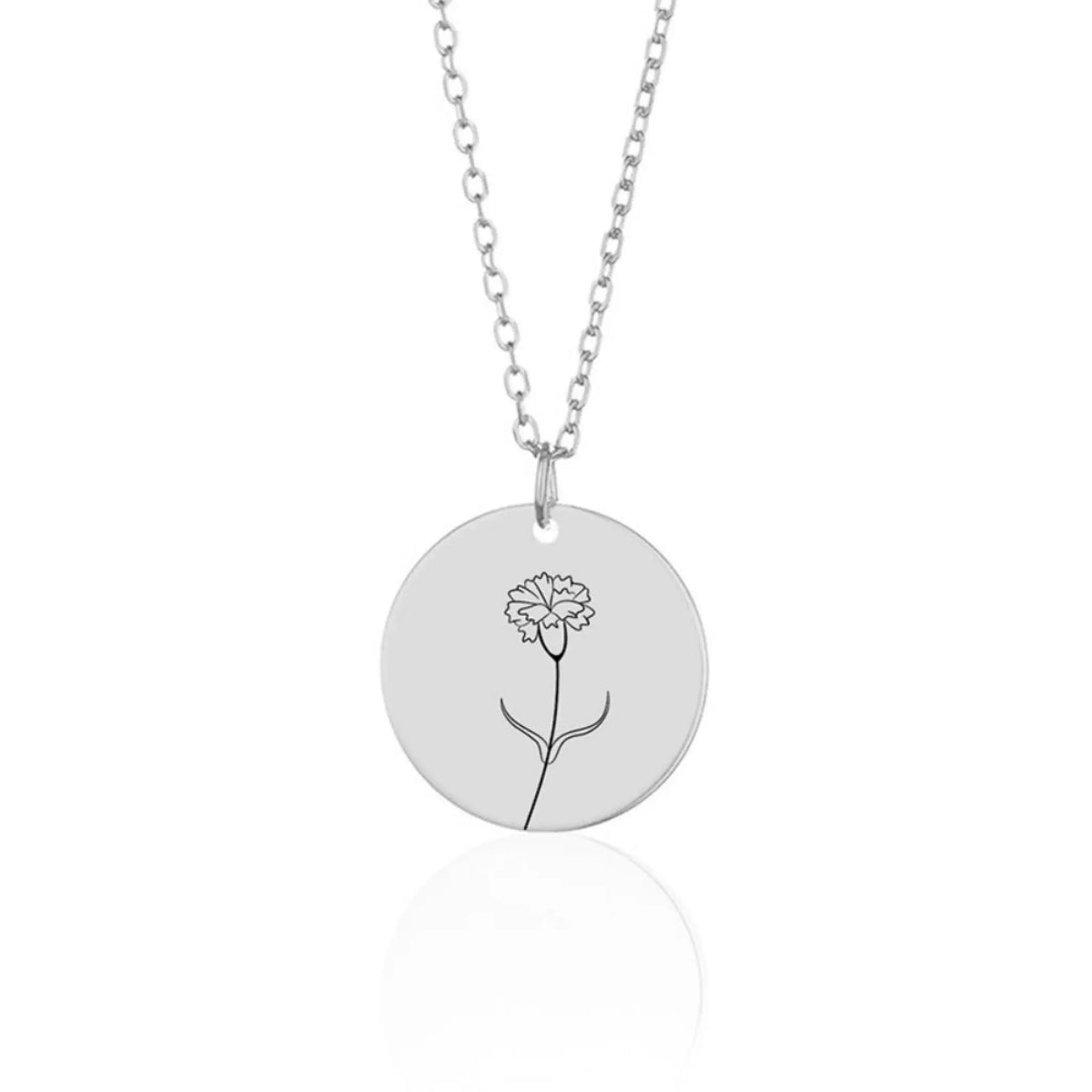 Stainless Steel Disc With Month Flower Engraved DIY Name Necklace - Steel / January flowers - 7