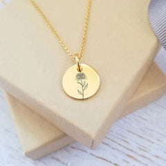 Stainless Steel Disc With Month Flower Engraved DIY Name Necklace - 7