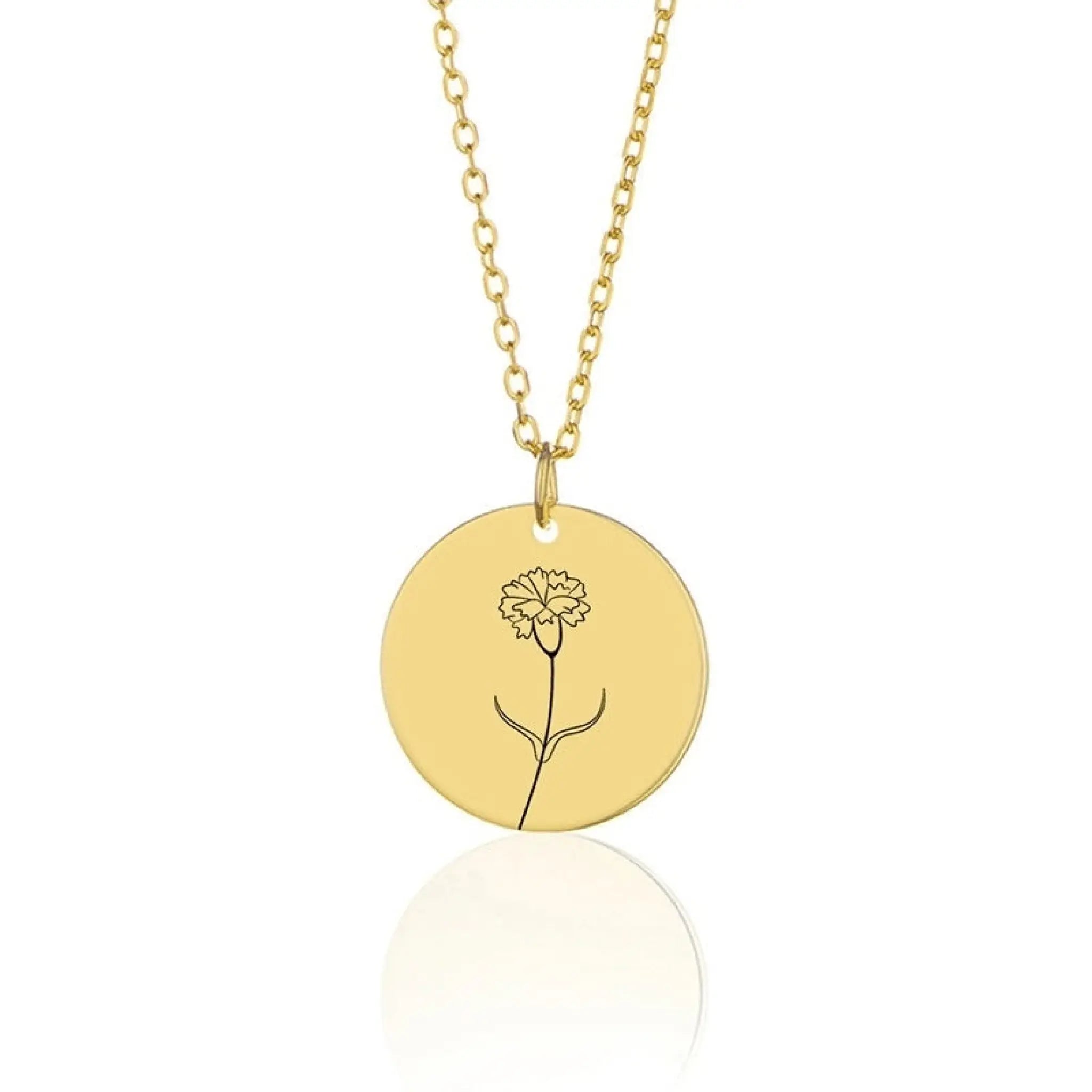 Stainless Steel Disc With Month Flower Engraved DIY Name Necklace - Gold / January flowers - 7