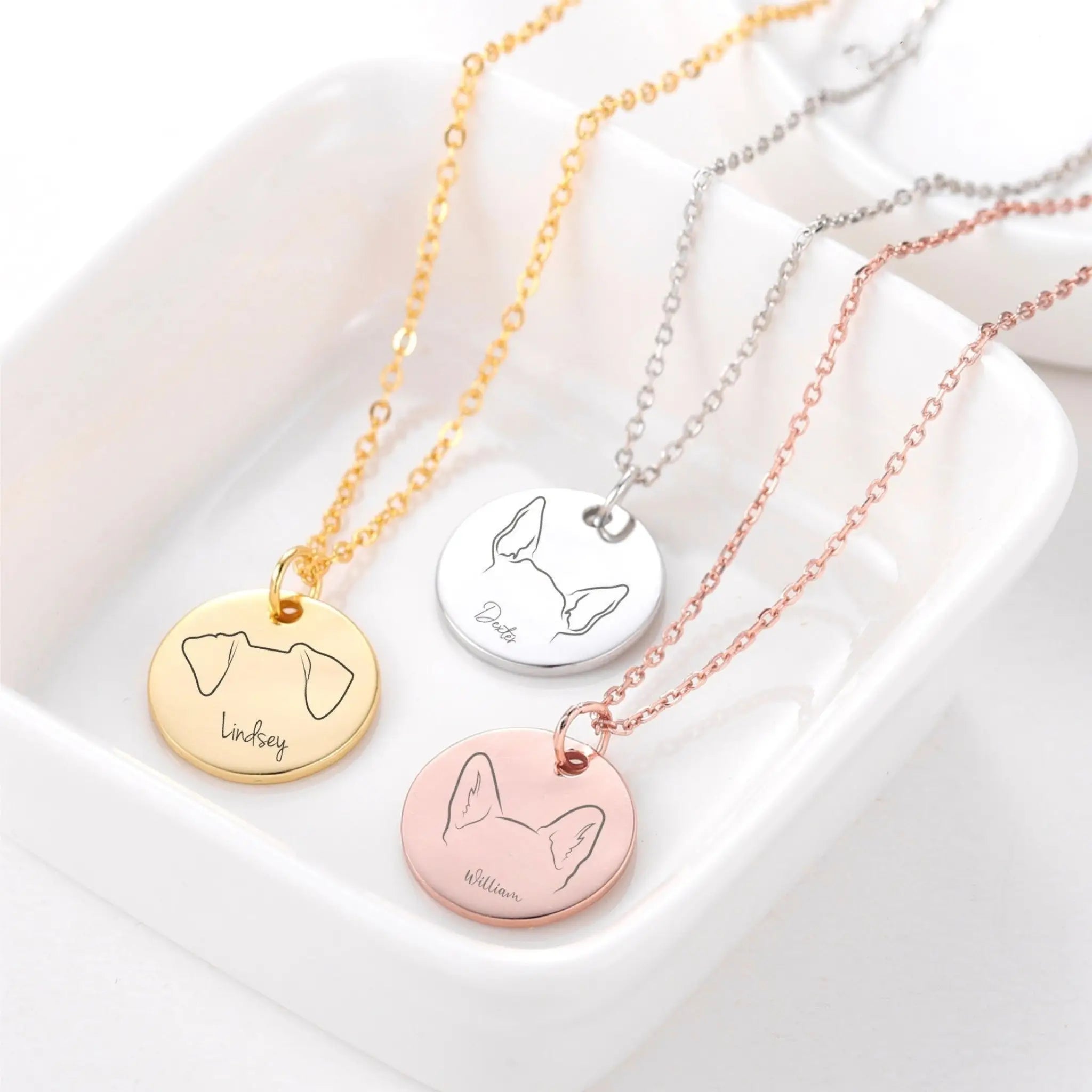 Stainless Steel Dog Ear Round Name Necklace - 7