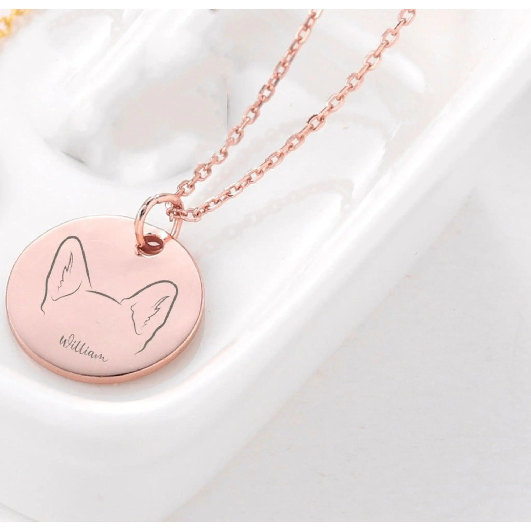 Stainless Steel Dog Ear Round Name Necklace - Rose Gold / 20cm - 7