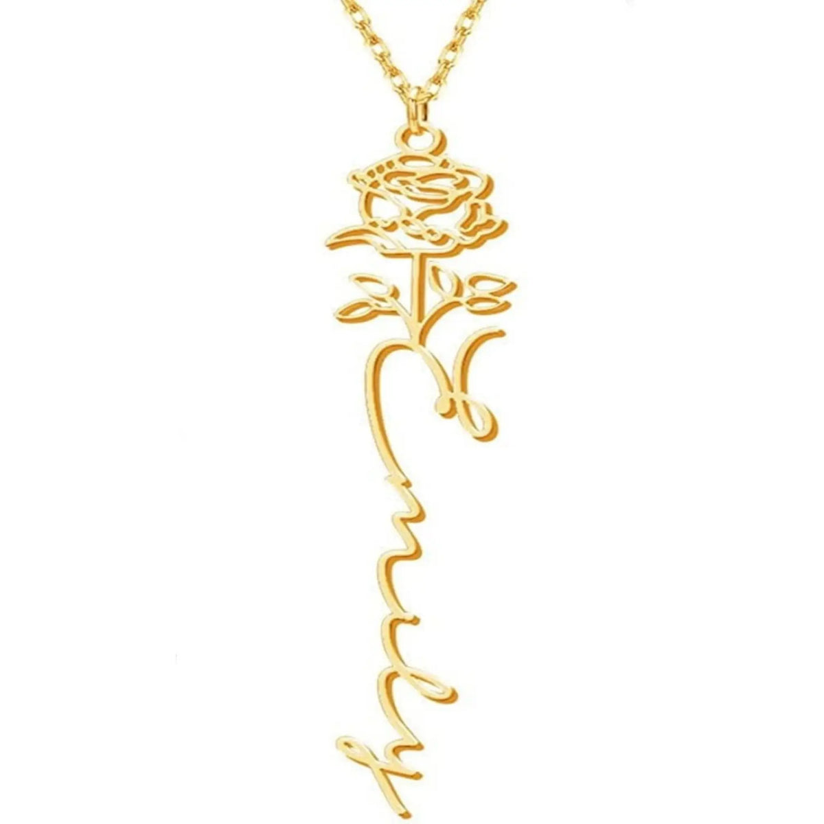 Stainless Steel English Letter Name Necklace - Gold / Birthday Flower 005 / January - 7