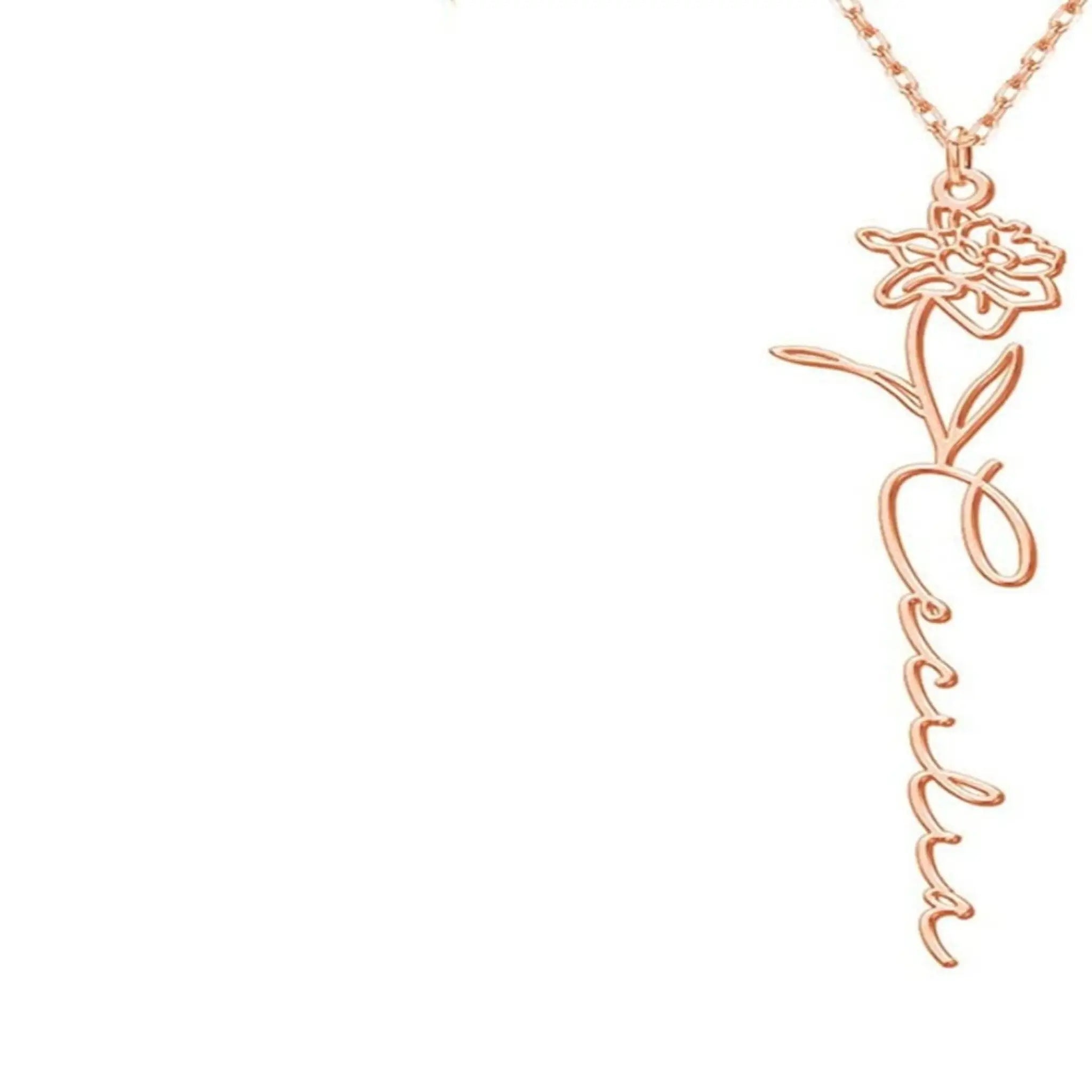 Stainless Steel English Letter Name Necklace - Rose Gold / Birthday Flower 005 / January - 7