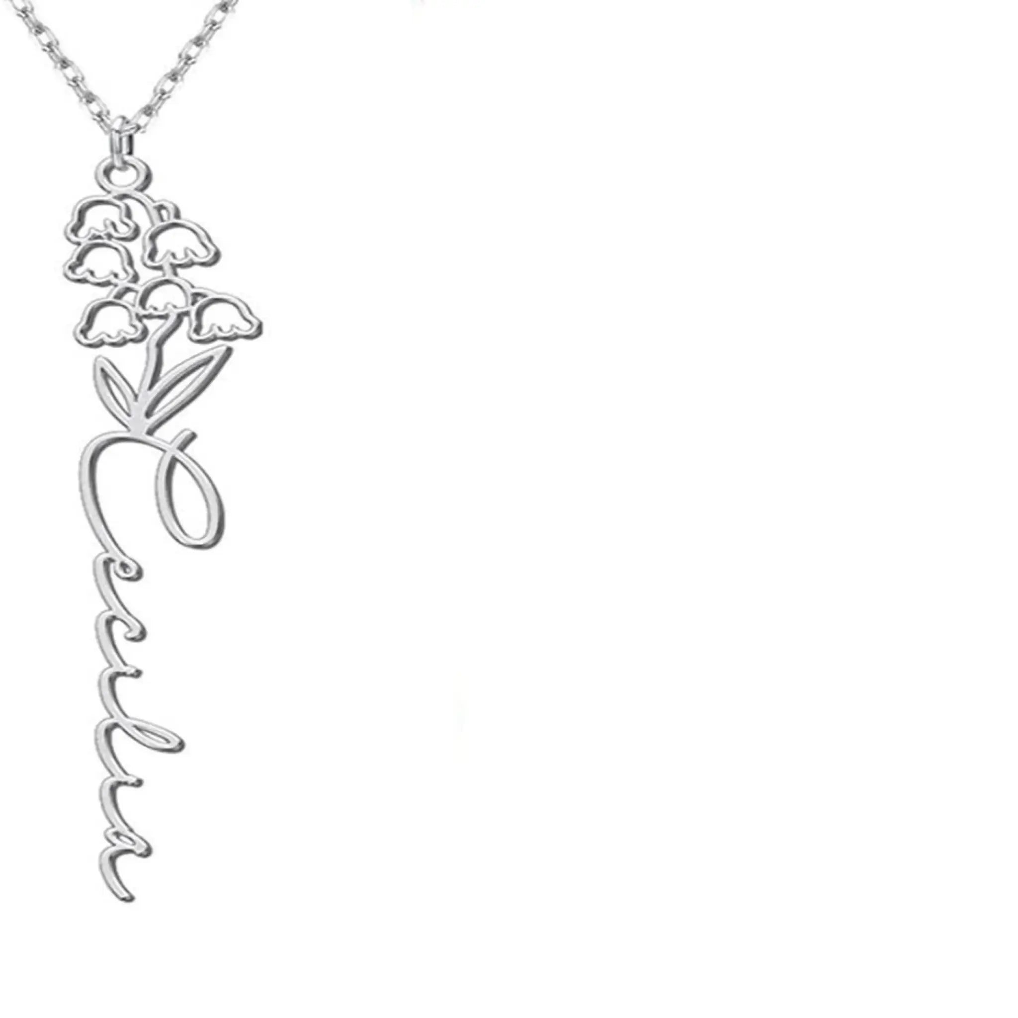 Stainless Steel English Letter Name Necklace - Silver / Birthday Flower 005 / January - 7