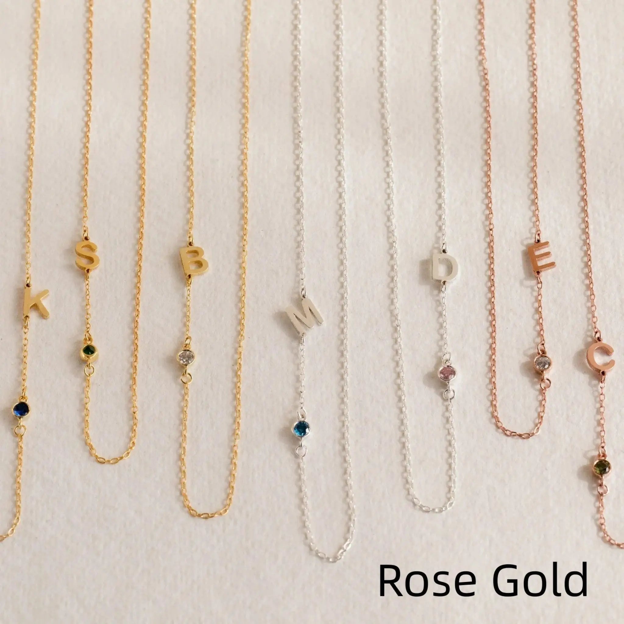Stainless Steel English Letter Optional Name Necklace - Rose Gold / January - 7