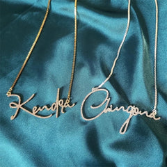 Stainless Steel English Letter Personalized Crystal Handwritten Name Necklace - 7