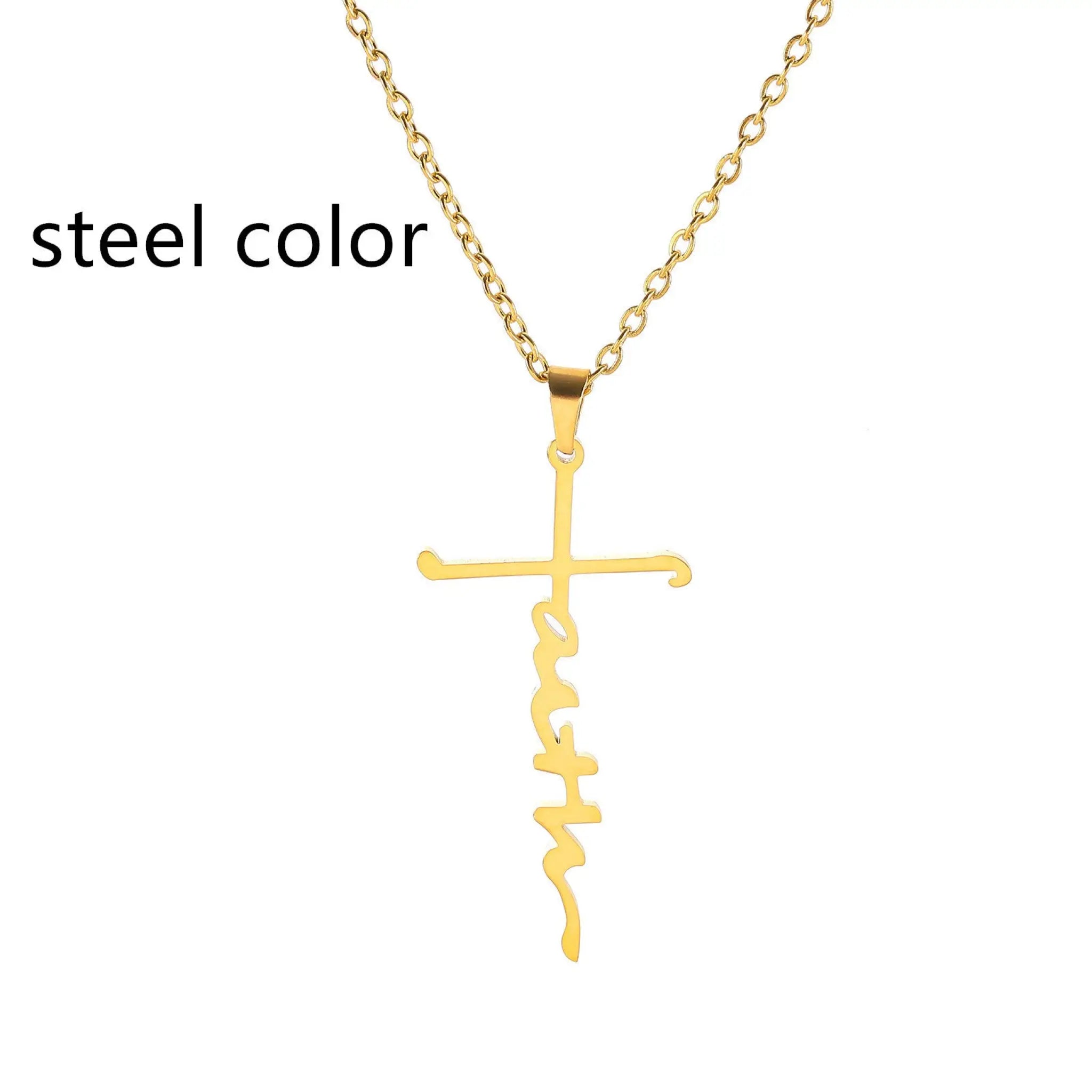Stainless Steel Faith Necklace Faith English Name Special Symbol - Steel color