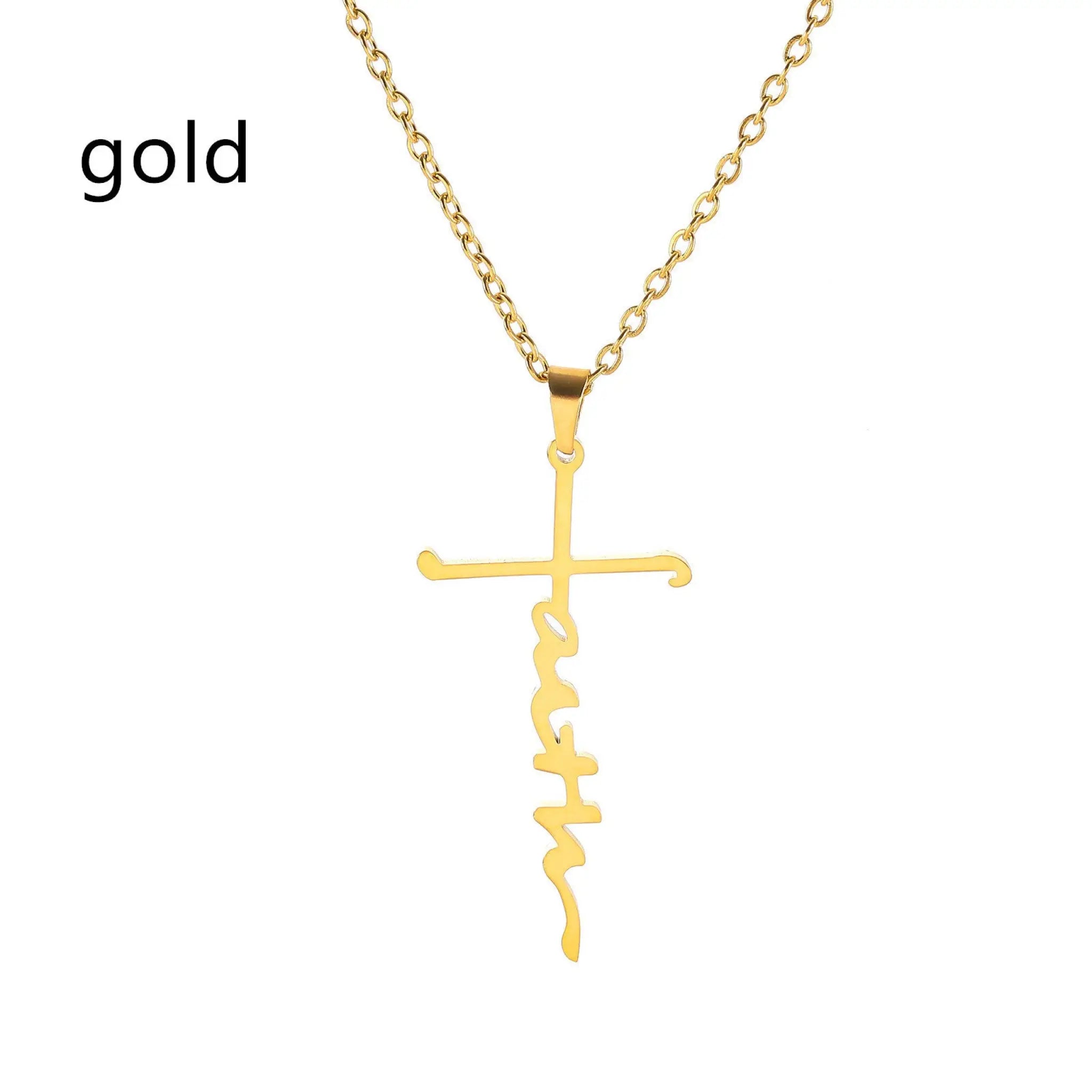 Stainless Steel Faith Necklace Faith English Name Special Symbol - Gold