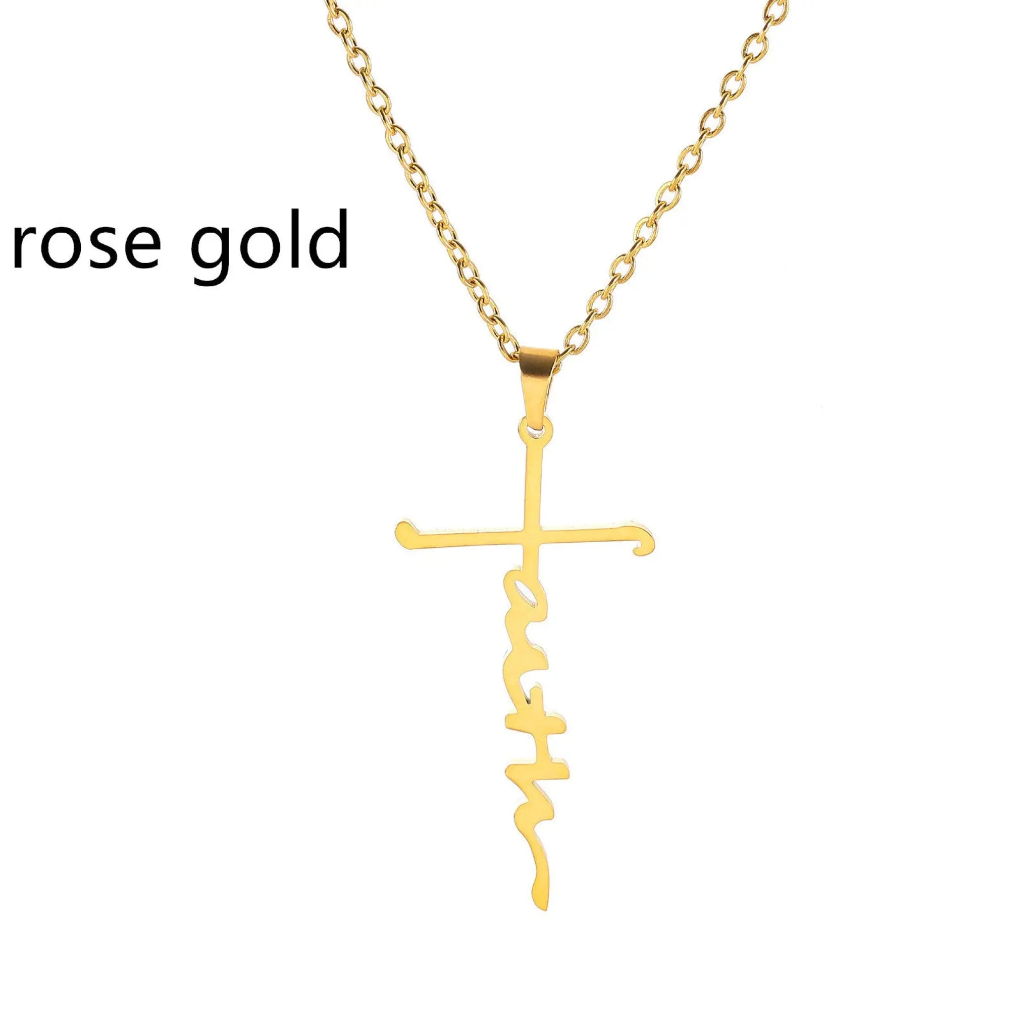 Stainless Steel Faith Necklace Faith English Name Special Symbol - Rose Gold