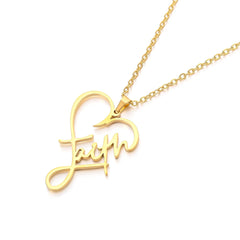 Stainless Steel Faith Peach Heart Necklace Belief English Name Gift
