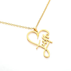 Stainless Steel Faith Peach Heart Necklace Belief English Name Gift