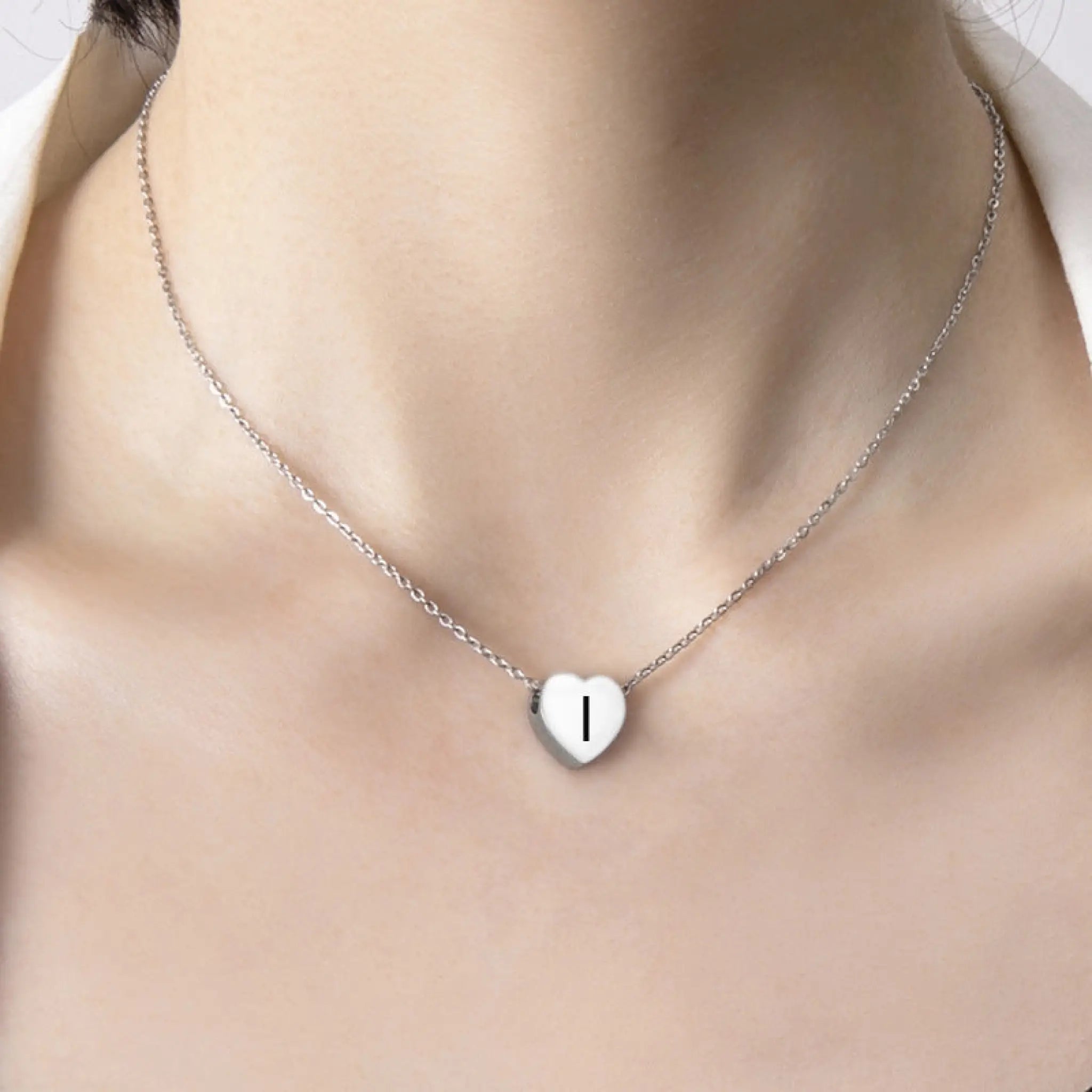 Stainless Steel Heart Pendant Necklace 26 Initial Letter Name Pendant For Women - I - 4