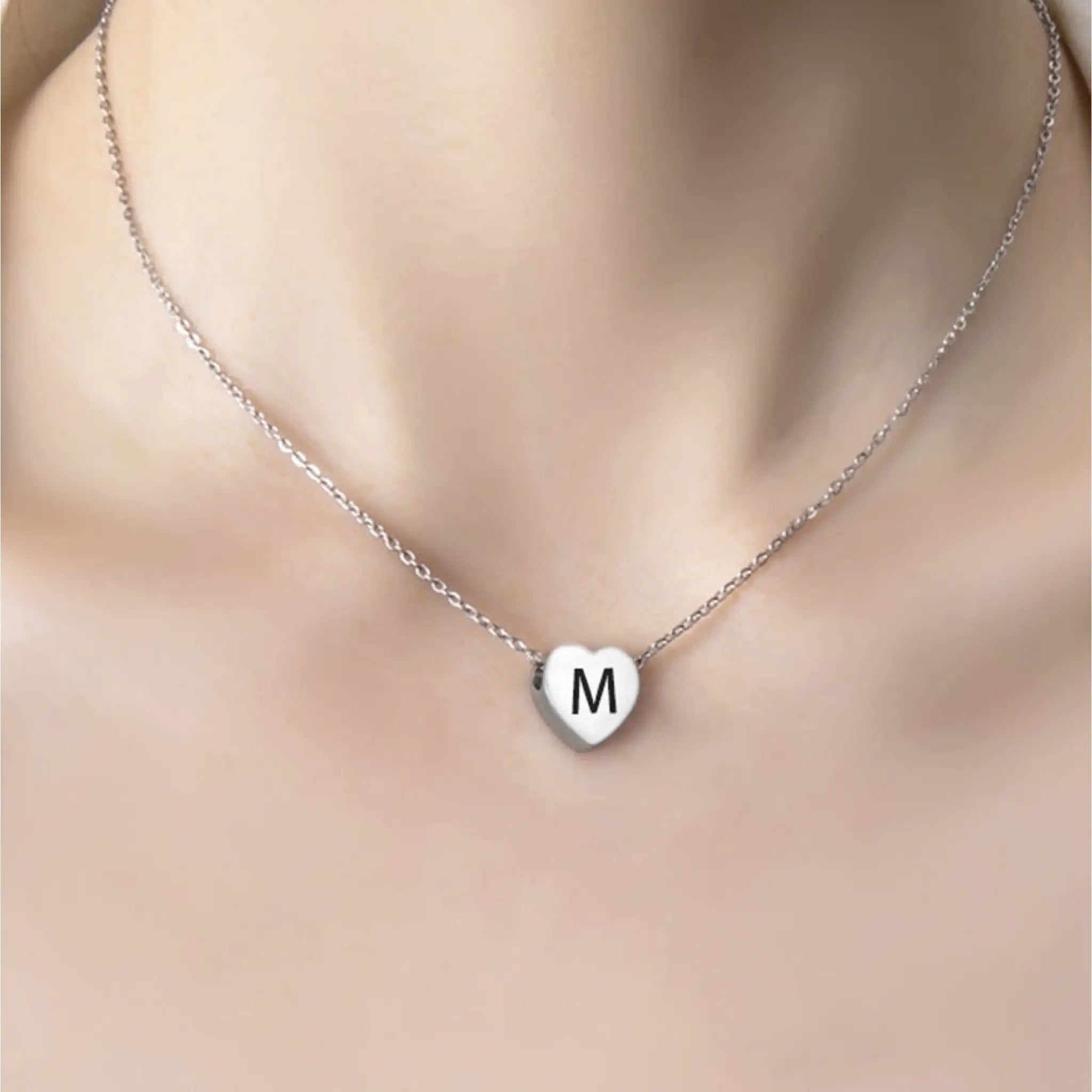 Stainless Steel Heart Pendant Necklace 26 Initial Letter Name Pendant For Women - M - 4