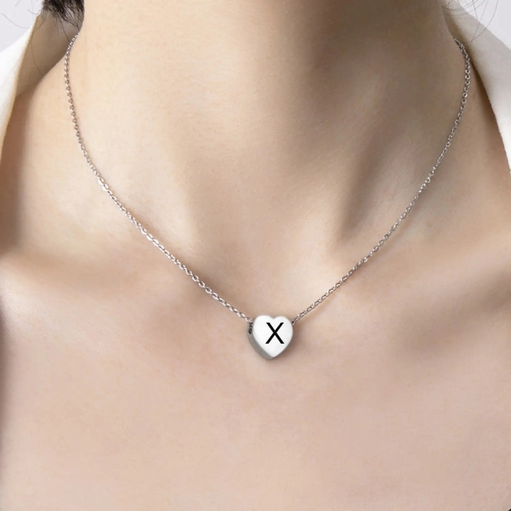Stainless Steel Heart Pendant Necklace 26 Initial Letter Name Pendant For Women - X - 4