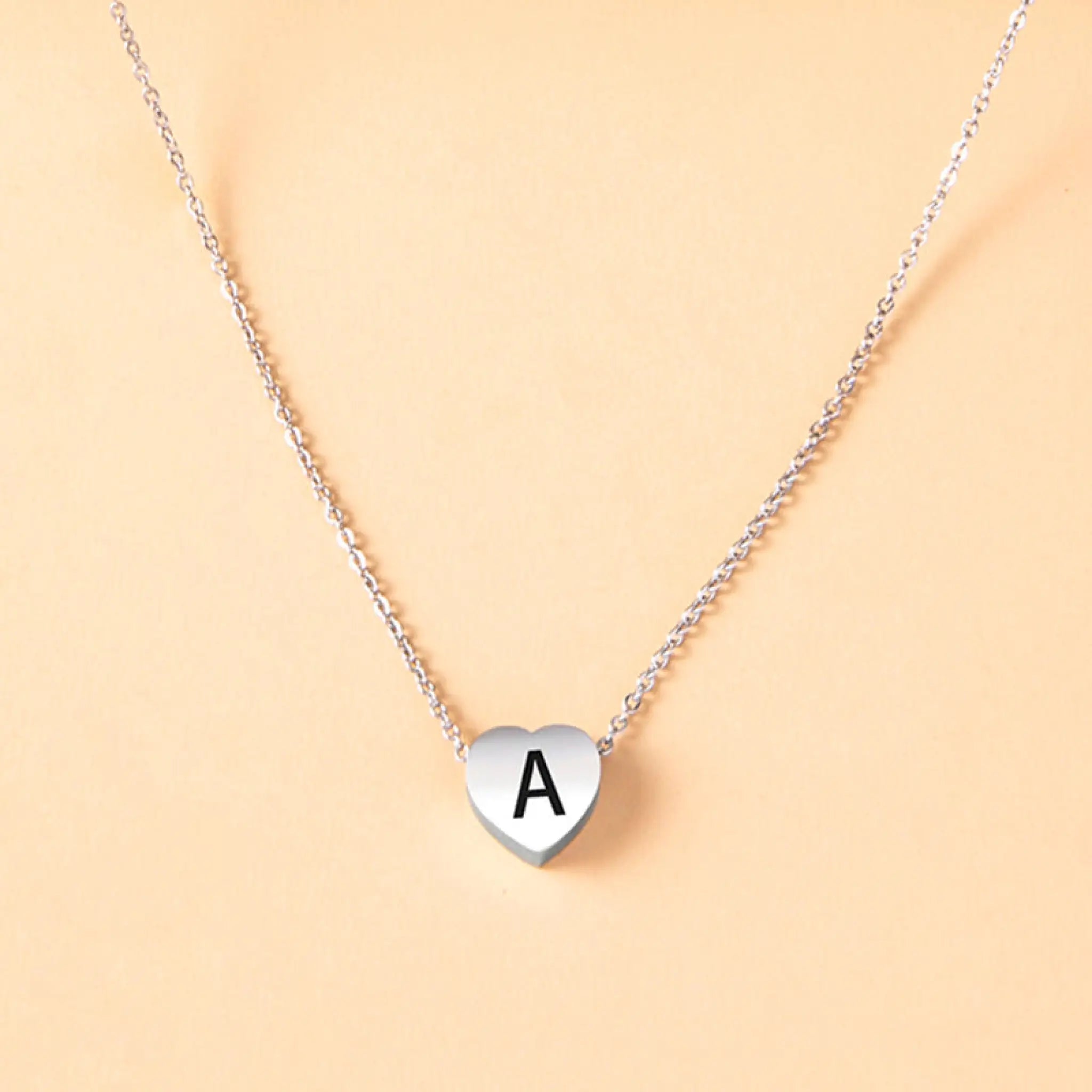 Stainless Steel Heart Pendant Necklace 26 Initial Letter Name Pendant For Women - 4