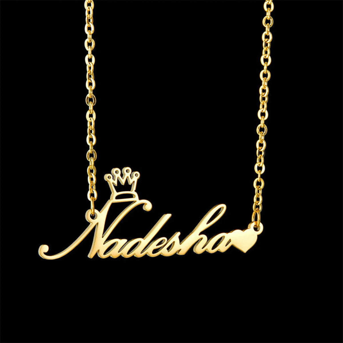 Stainless Steel Initial Hollowed Out Crown Custom Name Necklace - Gold - 7