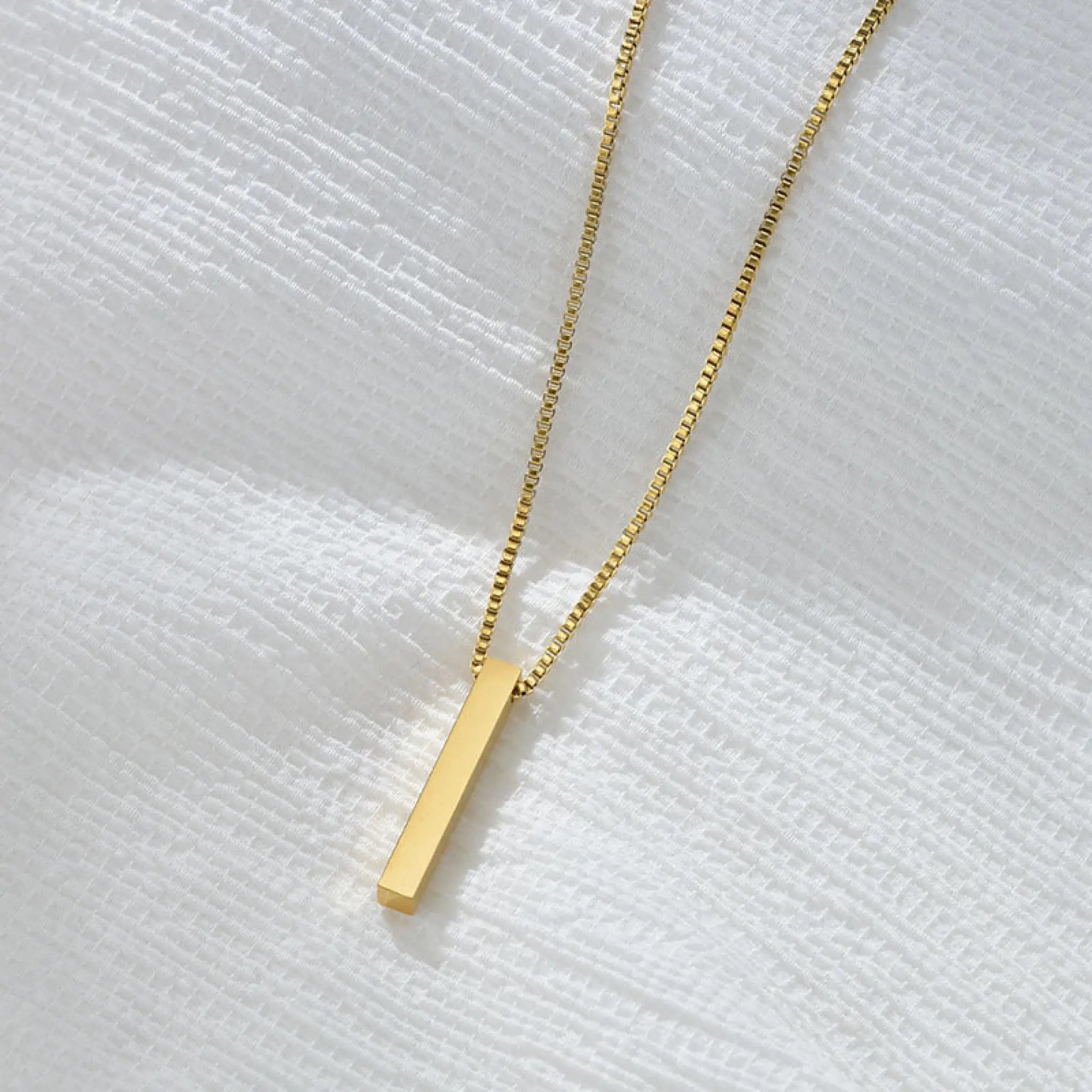 Stainless Steel Long Bar Cylinder Name Necklace - 7