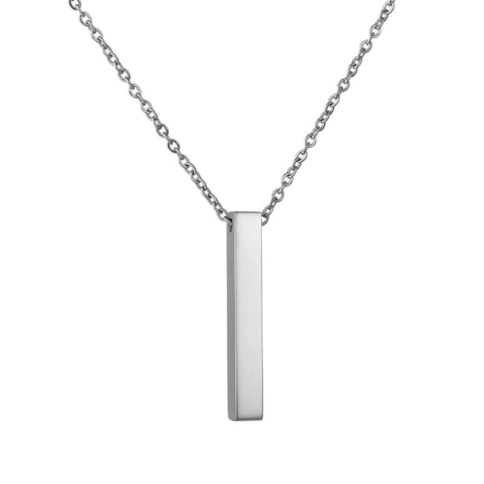 Stainless Steel Long Bar Cylinder Name Necklace - 7