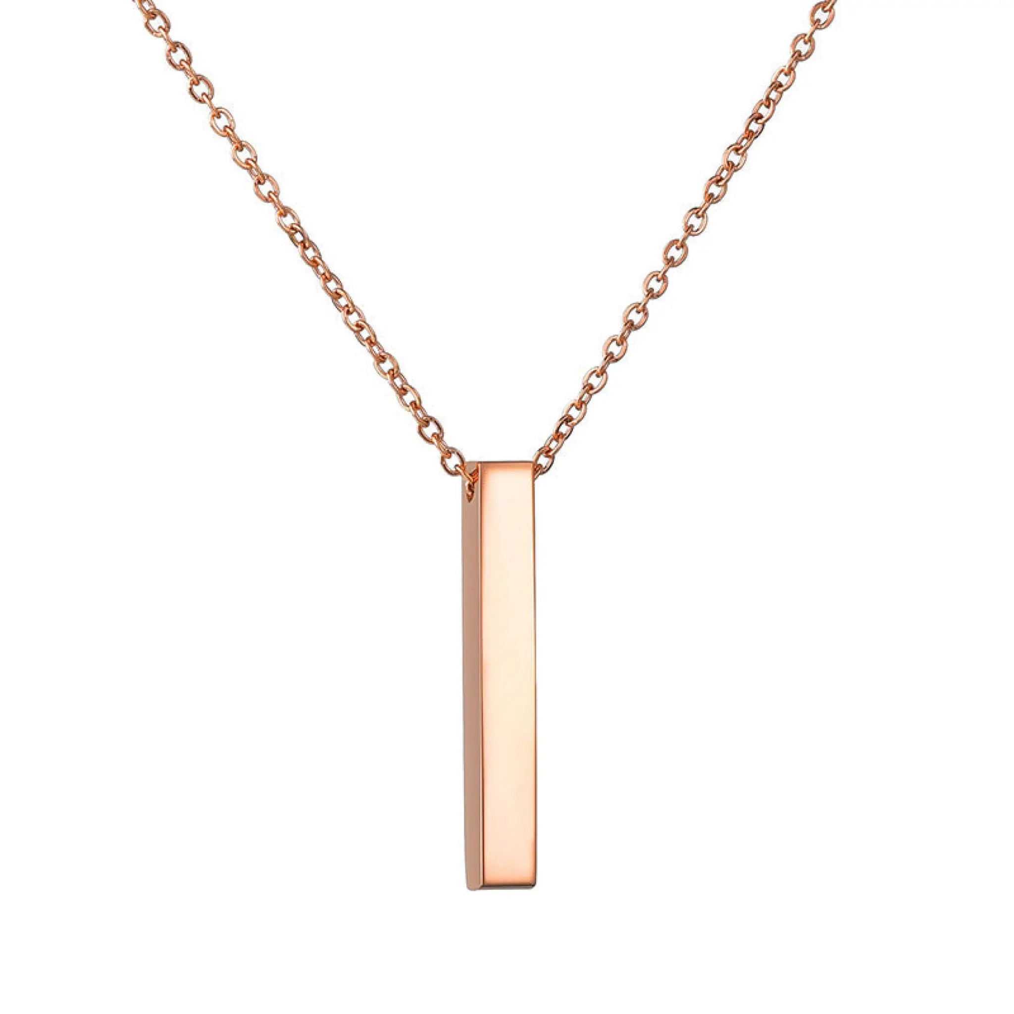 Stainless Steel Long Bar Cylinder Name Necklace - 7