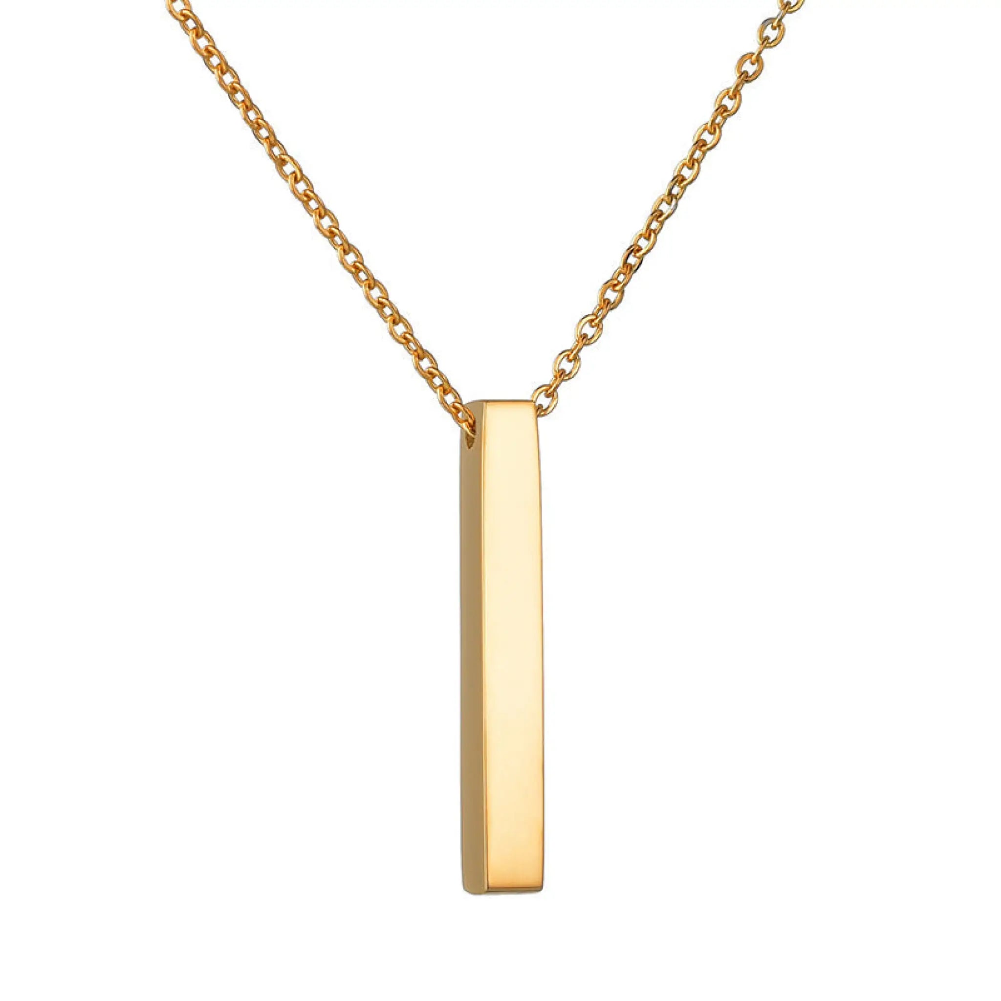 Stainless Steel Long Bar Cylinder Name Necklace - Gold - 7