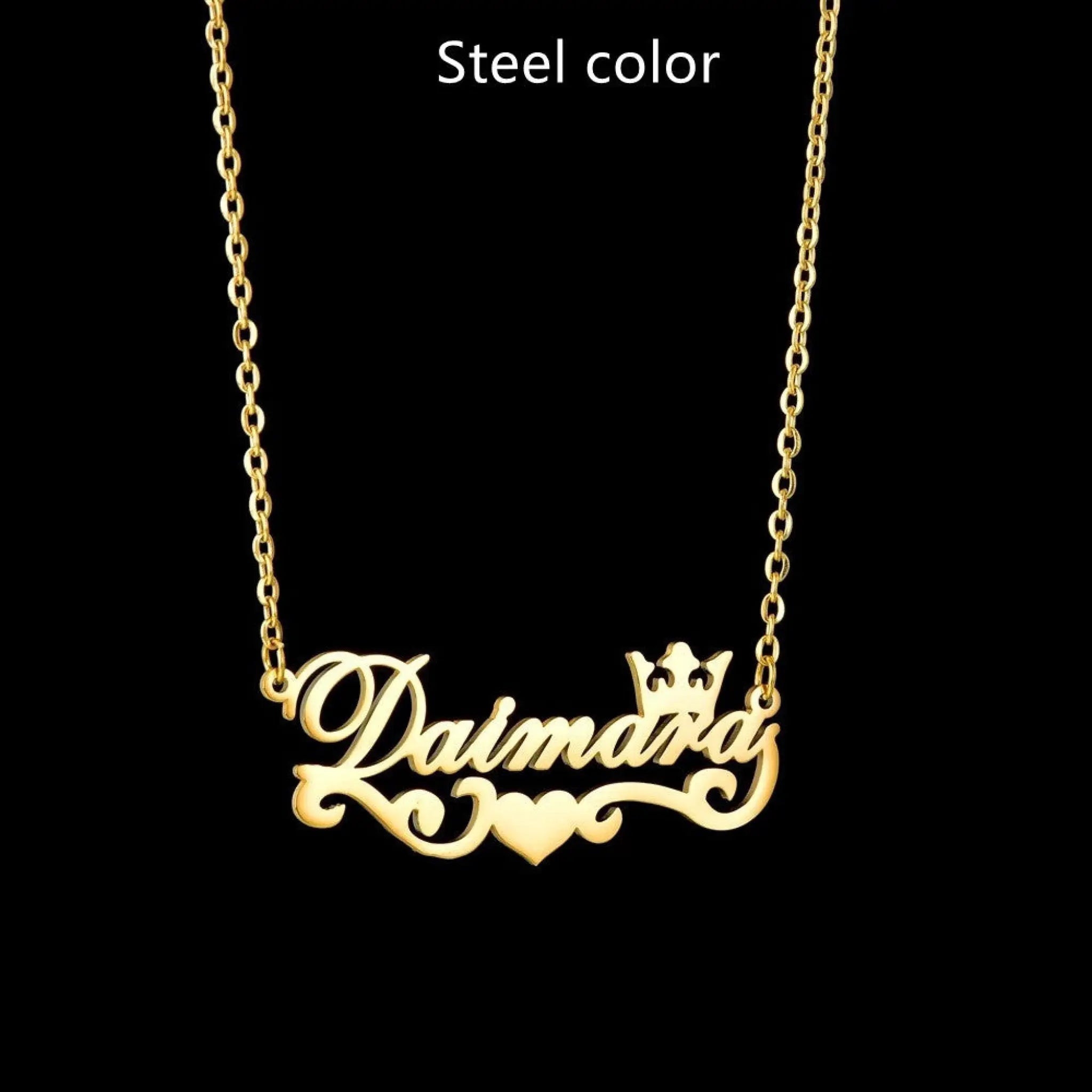 Stainless Steel Love Ribbon Name Customized Personality Necklace Female Clavicle Chain Customized Pendant - Steel color