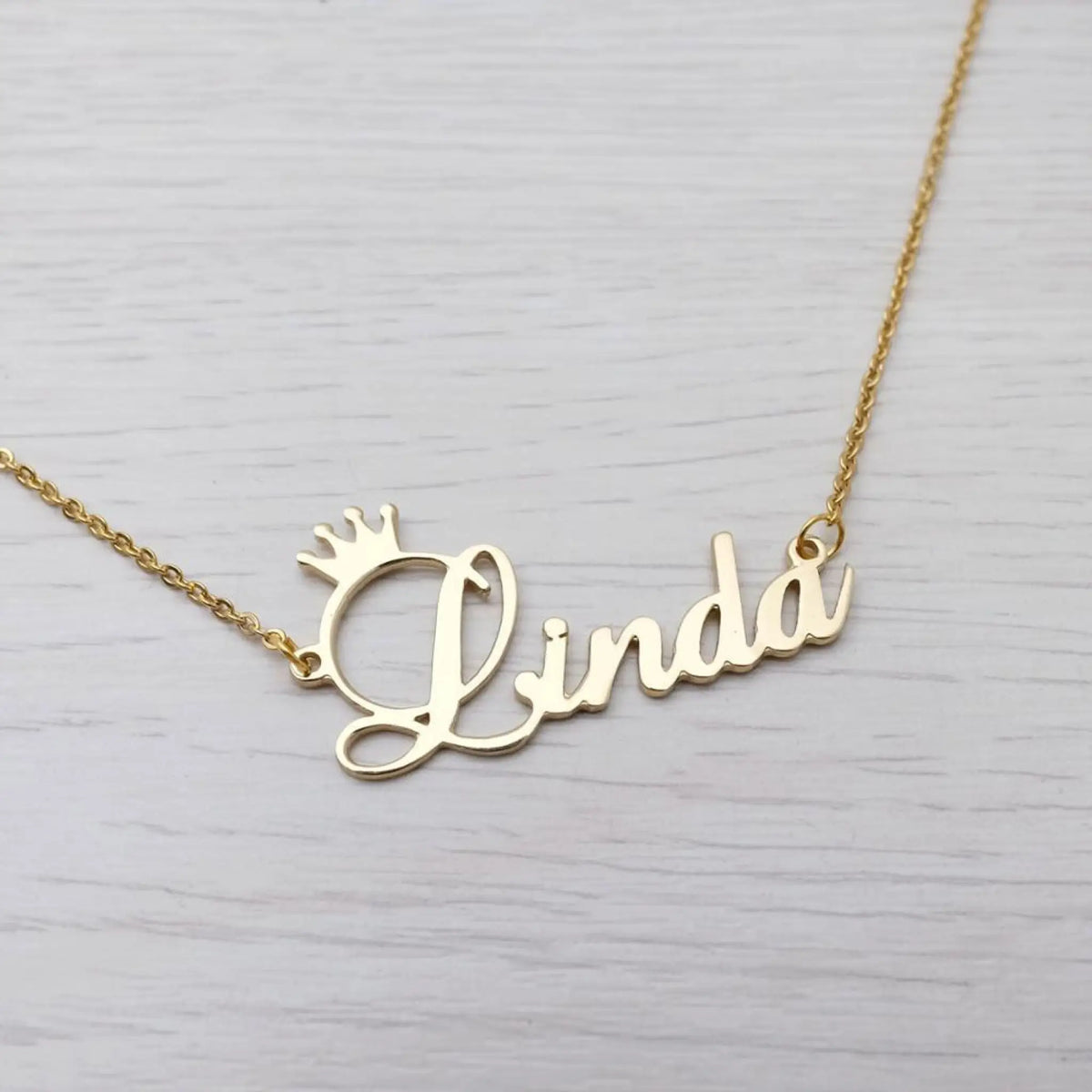 Stainless steel name letter custom crown necklace metal jewelry - Gold / 45cm - Name Necklace