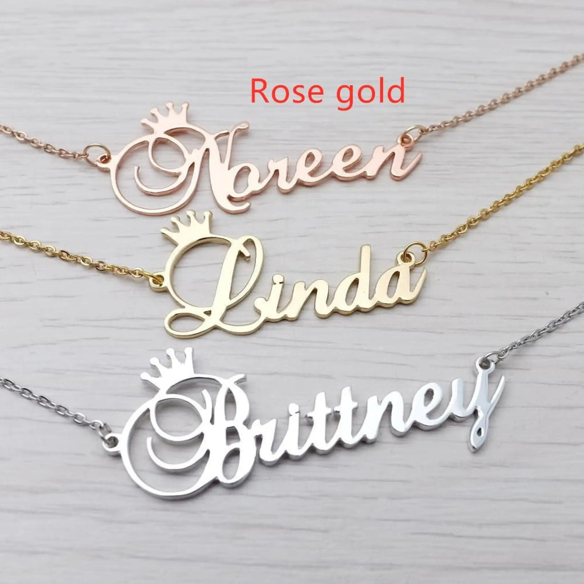 Stainless steel name letter custom crown necklace metal jewelry - Rose gold / 55cm - Name Necklace