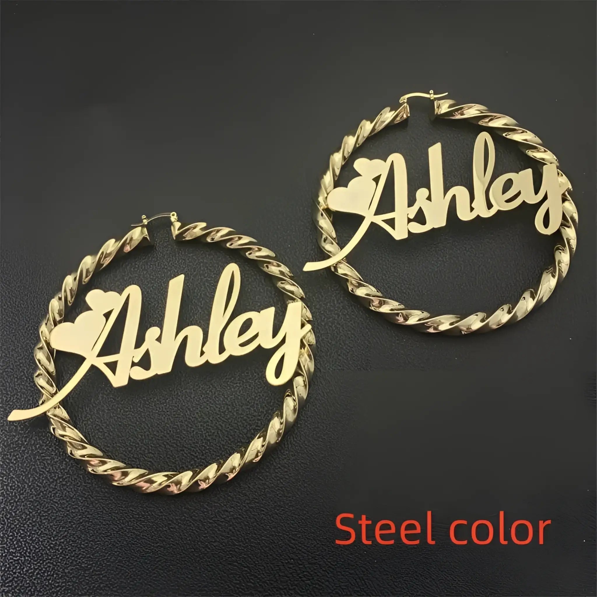 Stainless Steel Name Letter Exaggerated Circle Threaded Earrings In English - Steel color / 90mm - 7