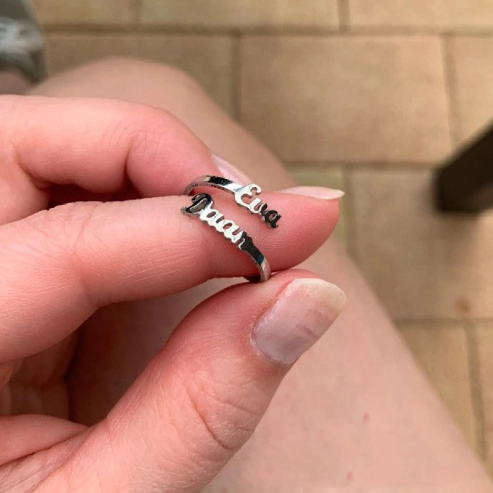 Stainless Steel Name Ring Personalized Digit Mother - One name / Steel Color / Size 7 - 7