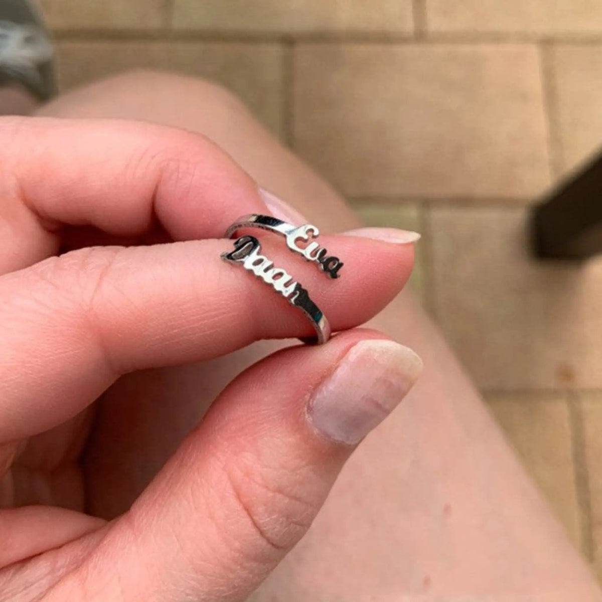 Stainless Steel Name Ring Personalized Digit Mother - One name / Steel Color / Size 7 - 7