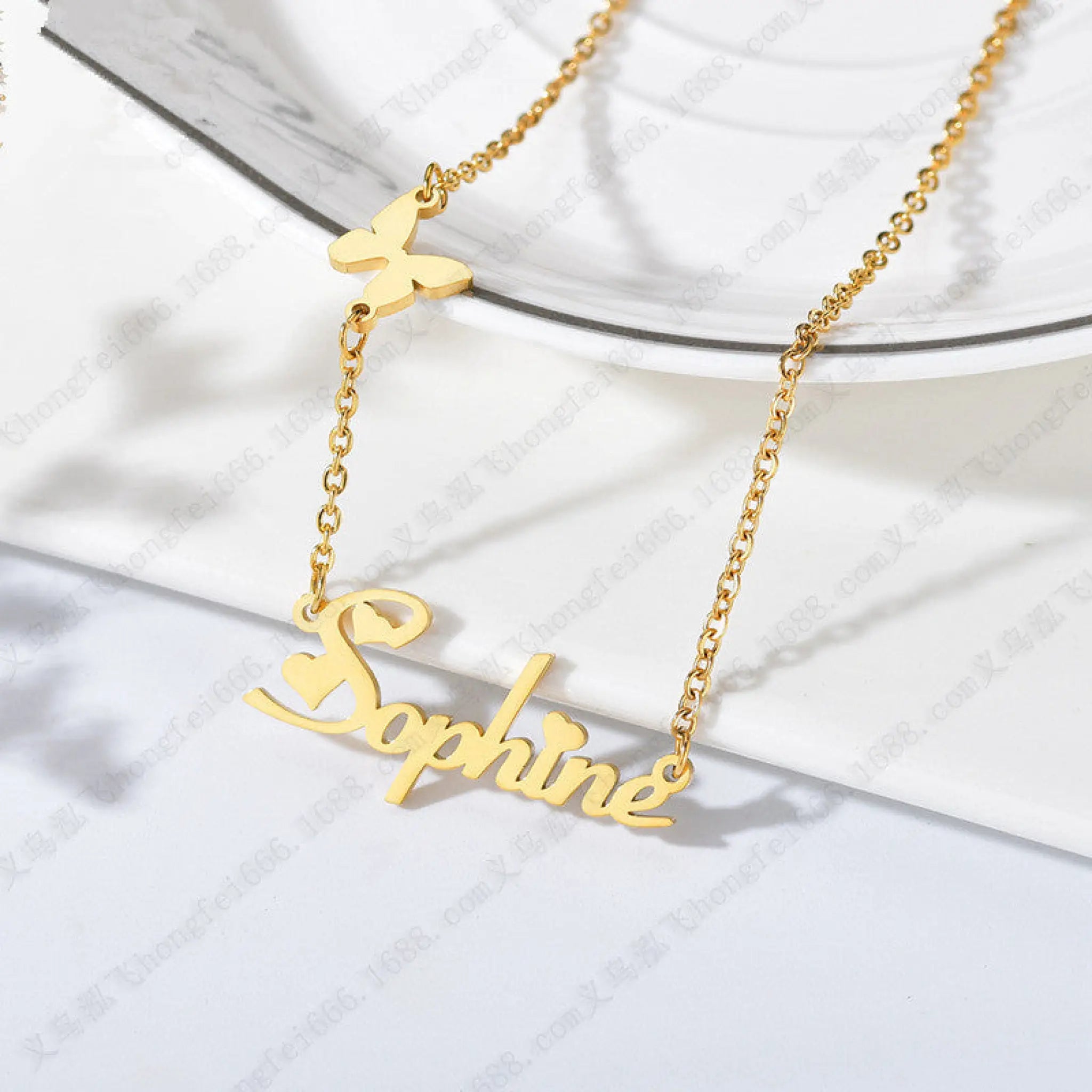 Stainless Steel Number English Letter Name Pendant Necklace Female - Golden - 7